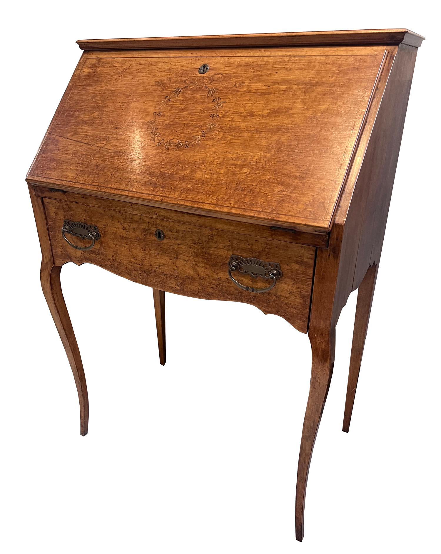 Inlaid Birdseye Maple Secretary Desk 19th Century 3