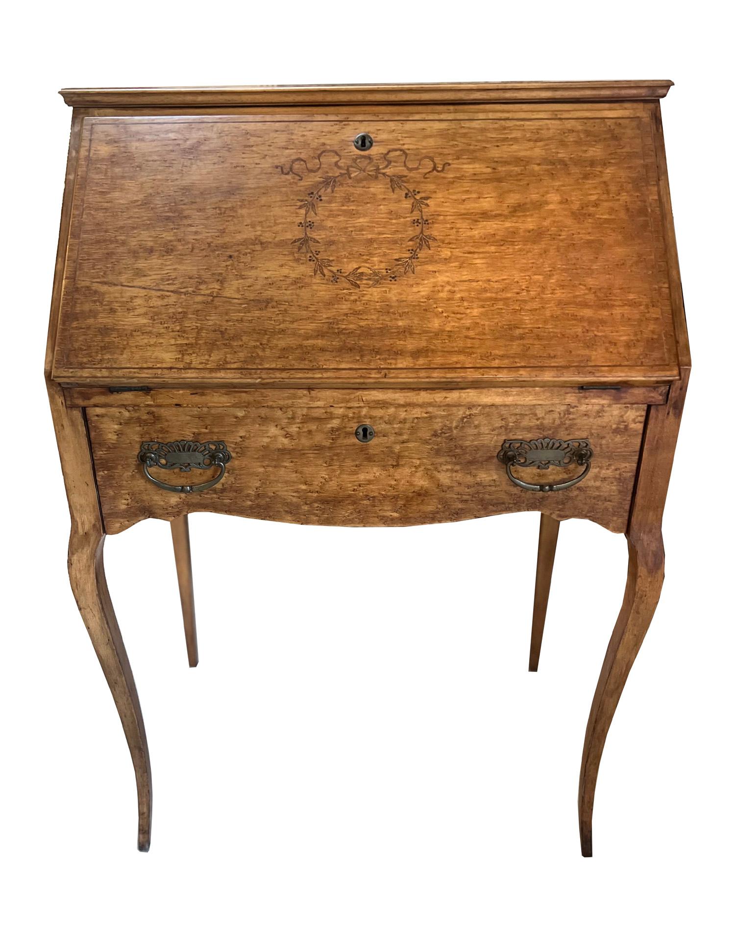 Inlaid Birdseye Maple Secretary Desk 19th Century 6