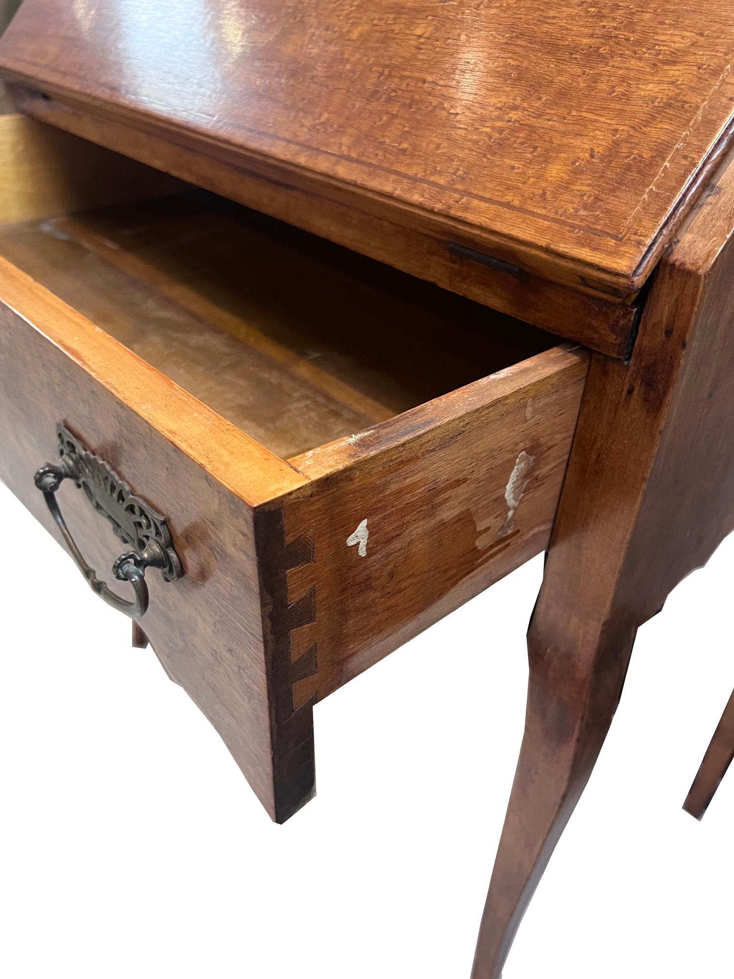 Brass Inlaid Birdseye Maple Secretary Desk 19th Century