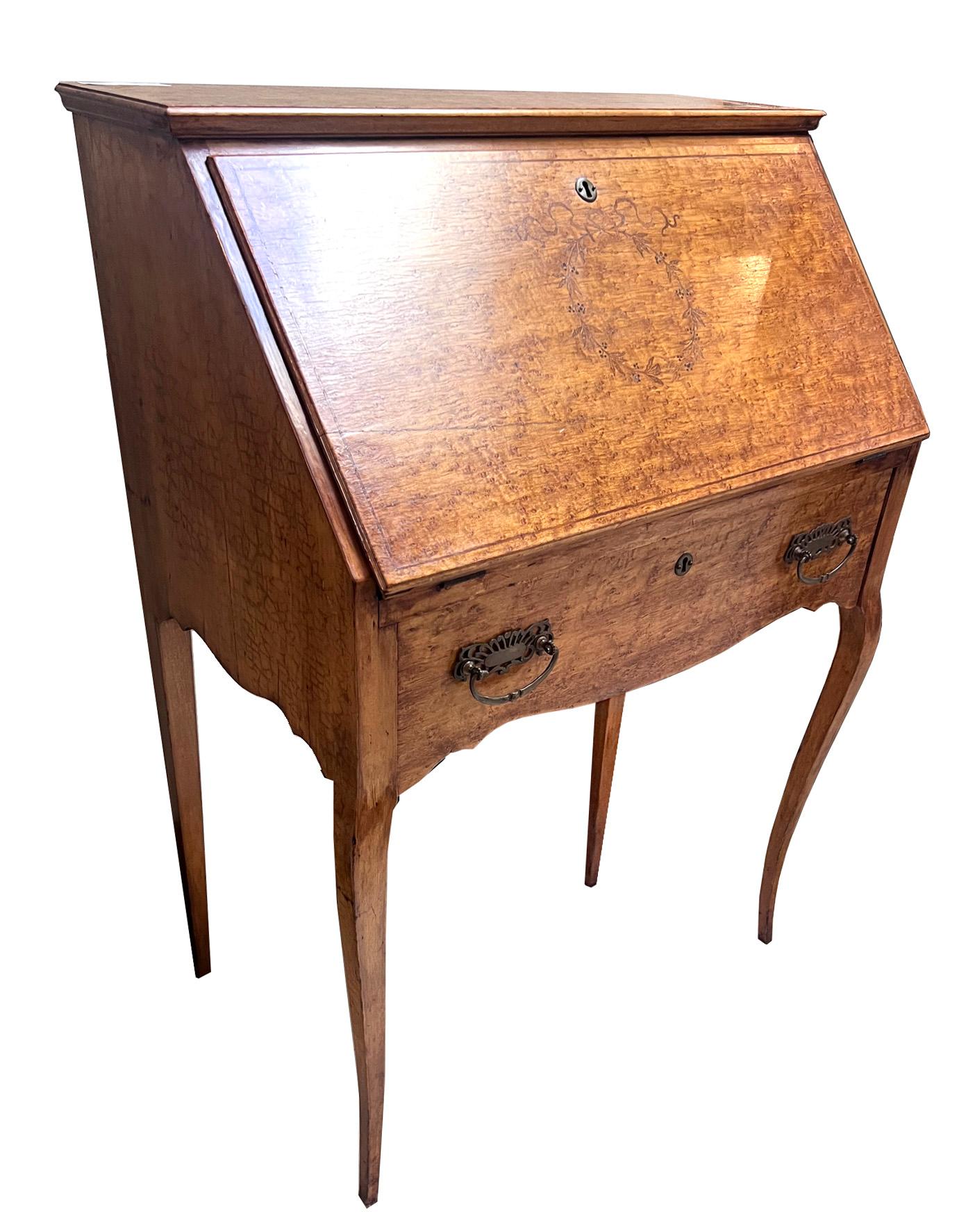 Inlaid Birdseye Maple Secretary Desk 19th Century 2