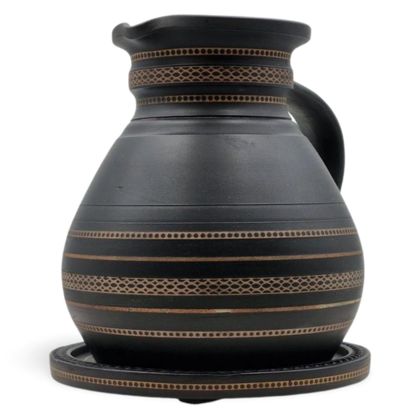 Inlaid Black Basalt Jug & Stand, Wedgwood, circa 1860 For Sale 1
