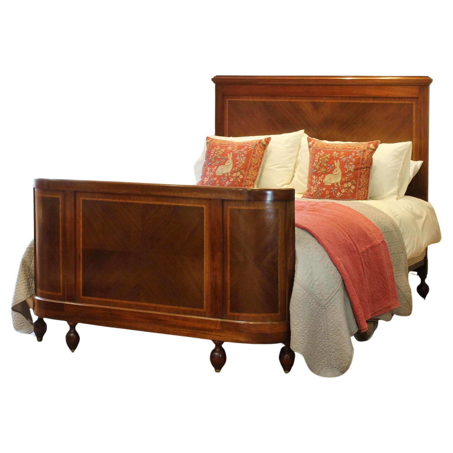 Inlaid Bow Foot Mahogany Antique Wooden Bed, WK187