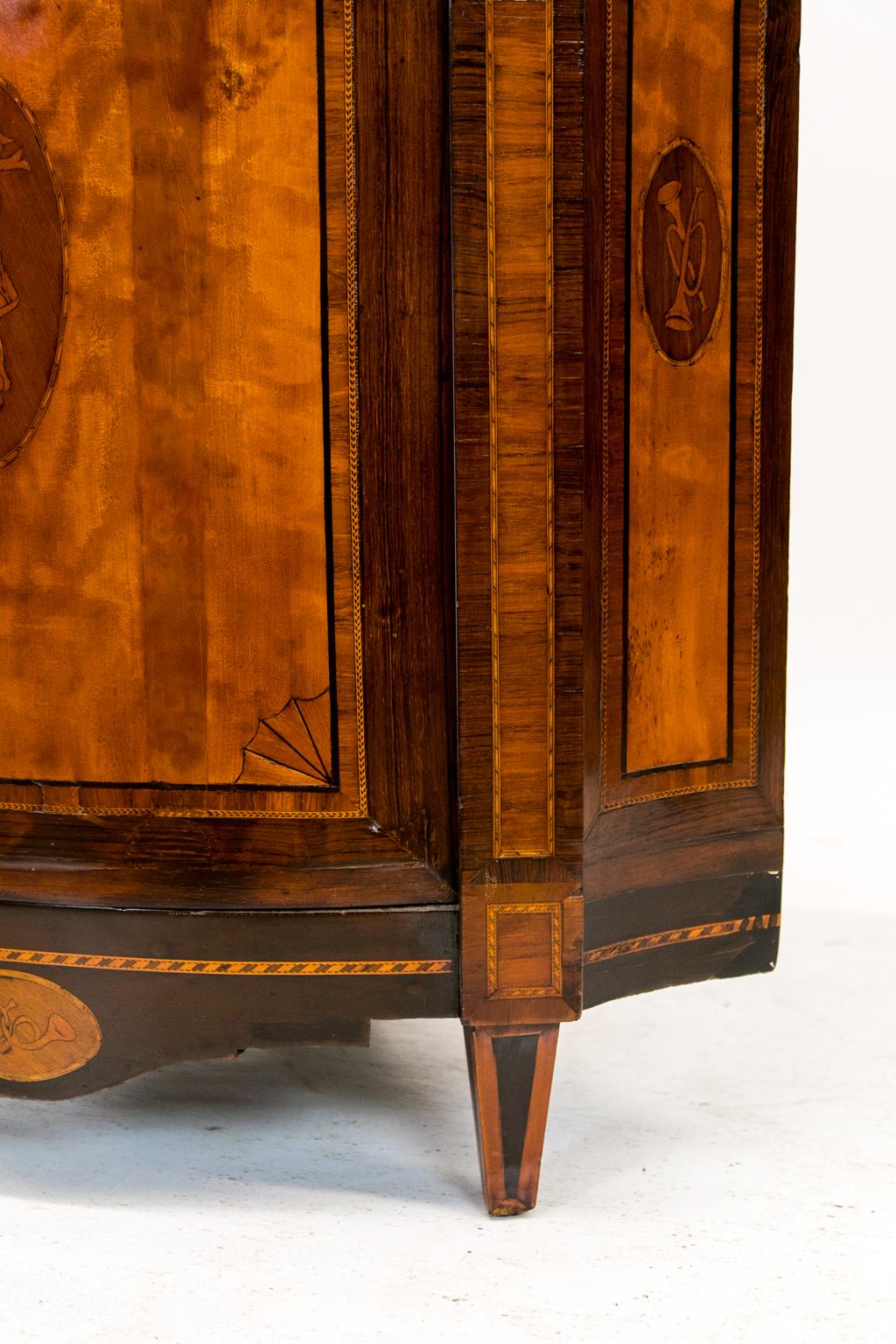 Late 19th Century Inlaid Bow Front Corner Cabinet For Sale