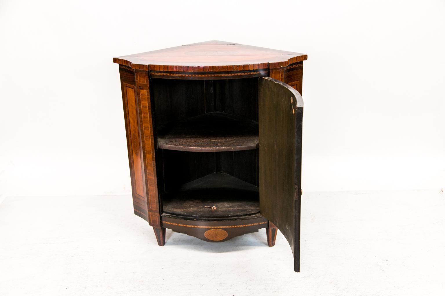 Inlaid Bow Front Corner Cabinet For Sale 1