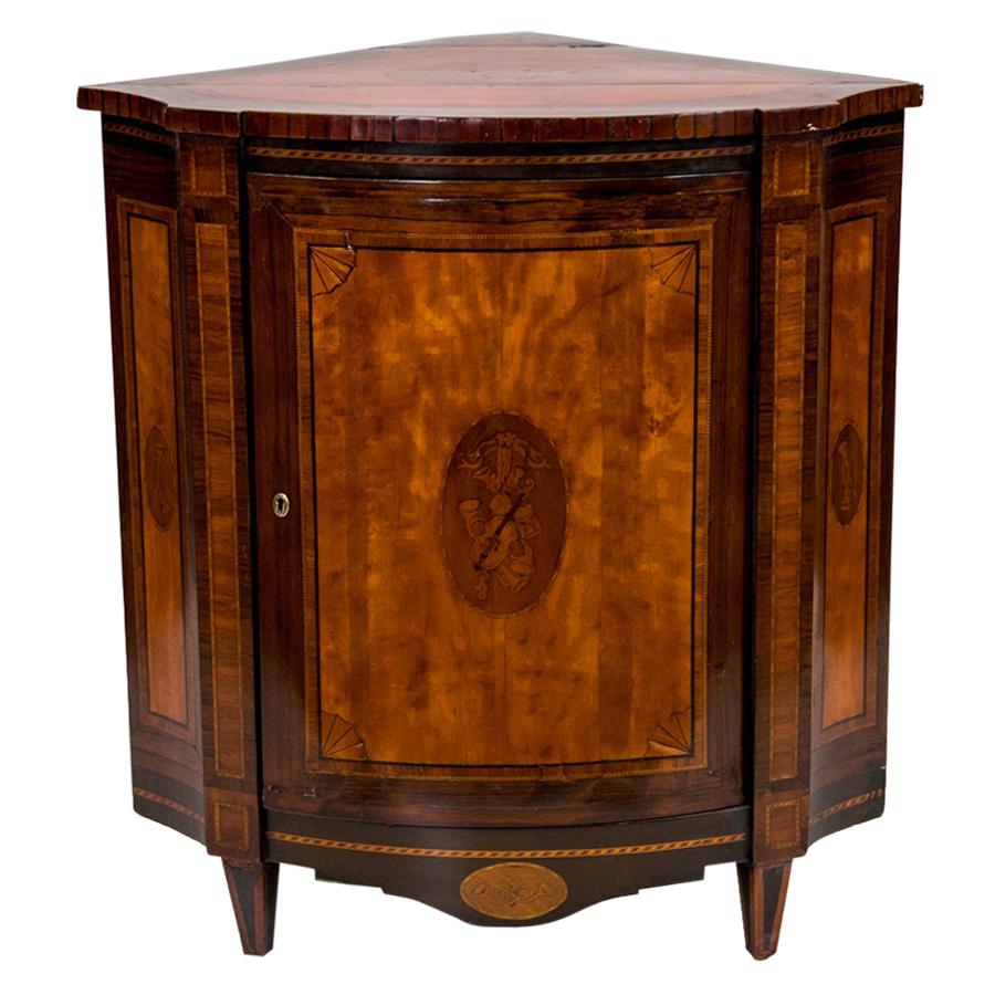 Inlaid Bow Front Corner Cabinet For Sale