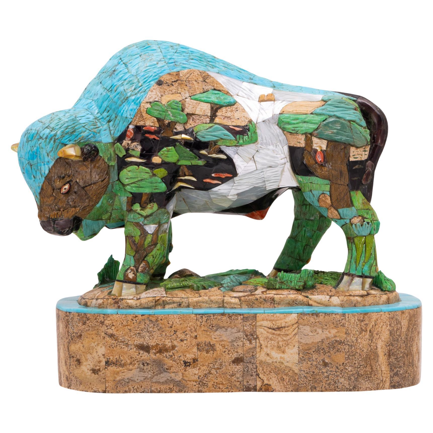 Sculpture de buffle incrustée en vente