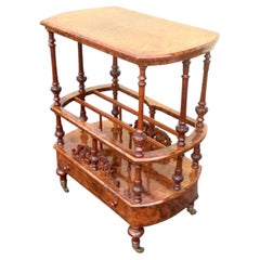Inlaid Burr Walnut Antique Canterbury Magazine Table