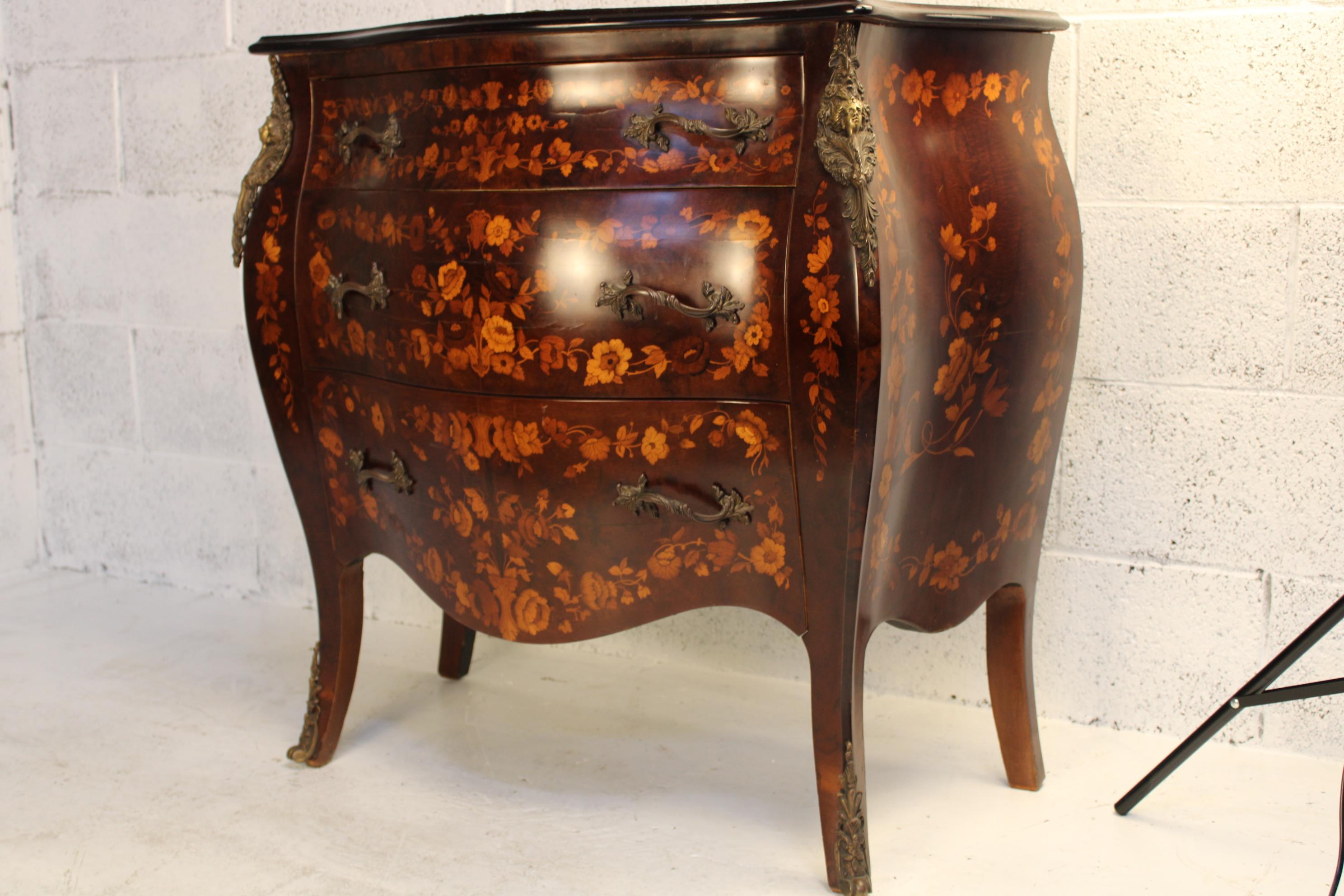 Lacquered Early XX. Century Louis XVI Style Marquetry Chest of Drawers circa 1920 France