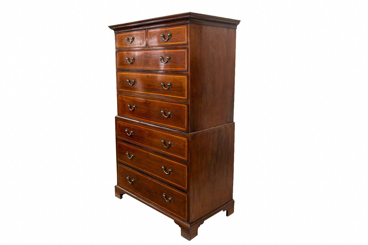 Inlaid Chest on Chest In Good Condition For Sale In Wilson, NC