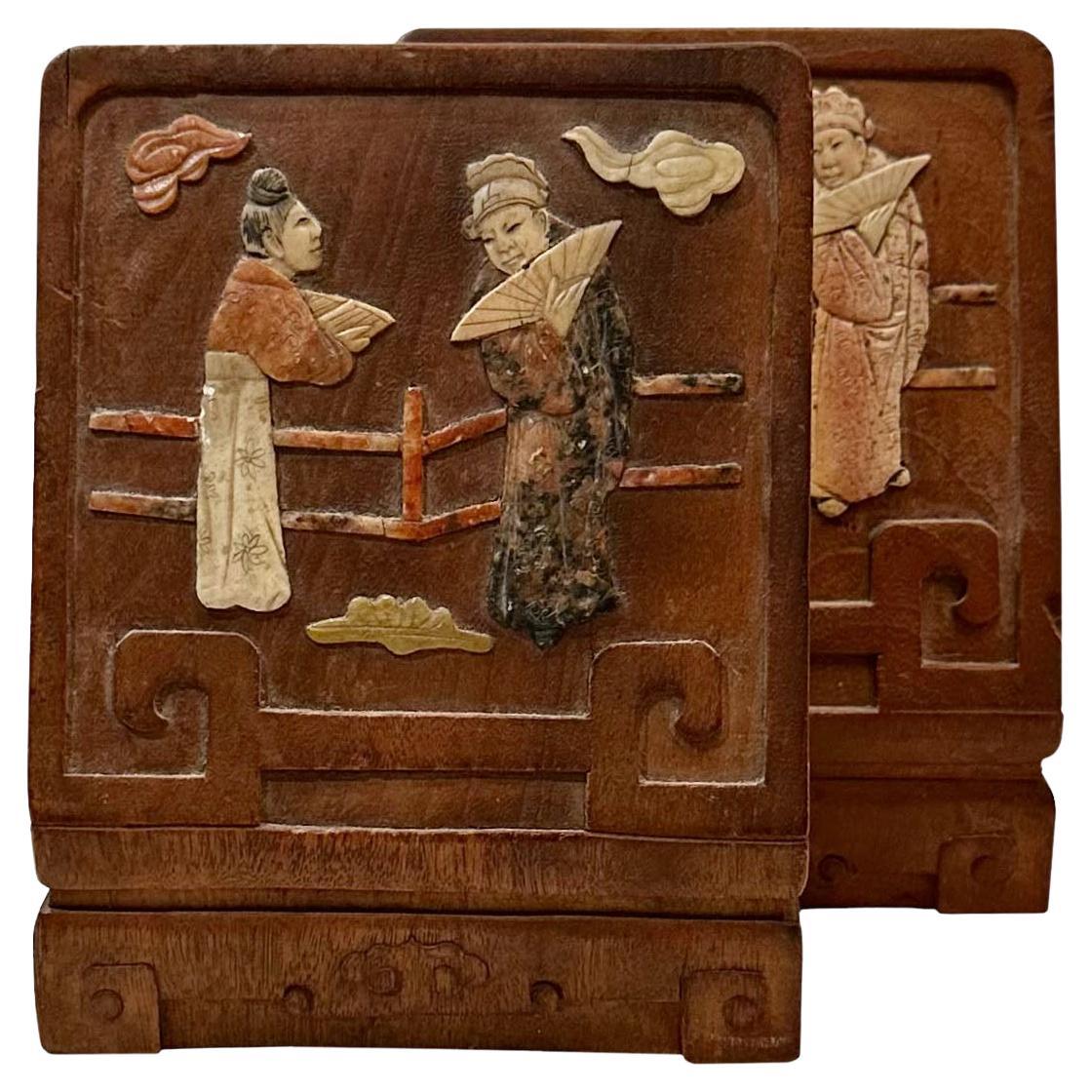 Inlaid Chinese Bookends For Sale