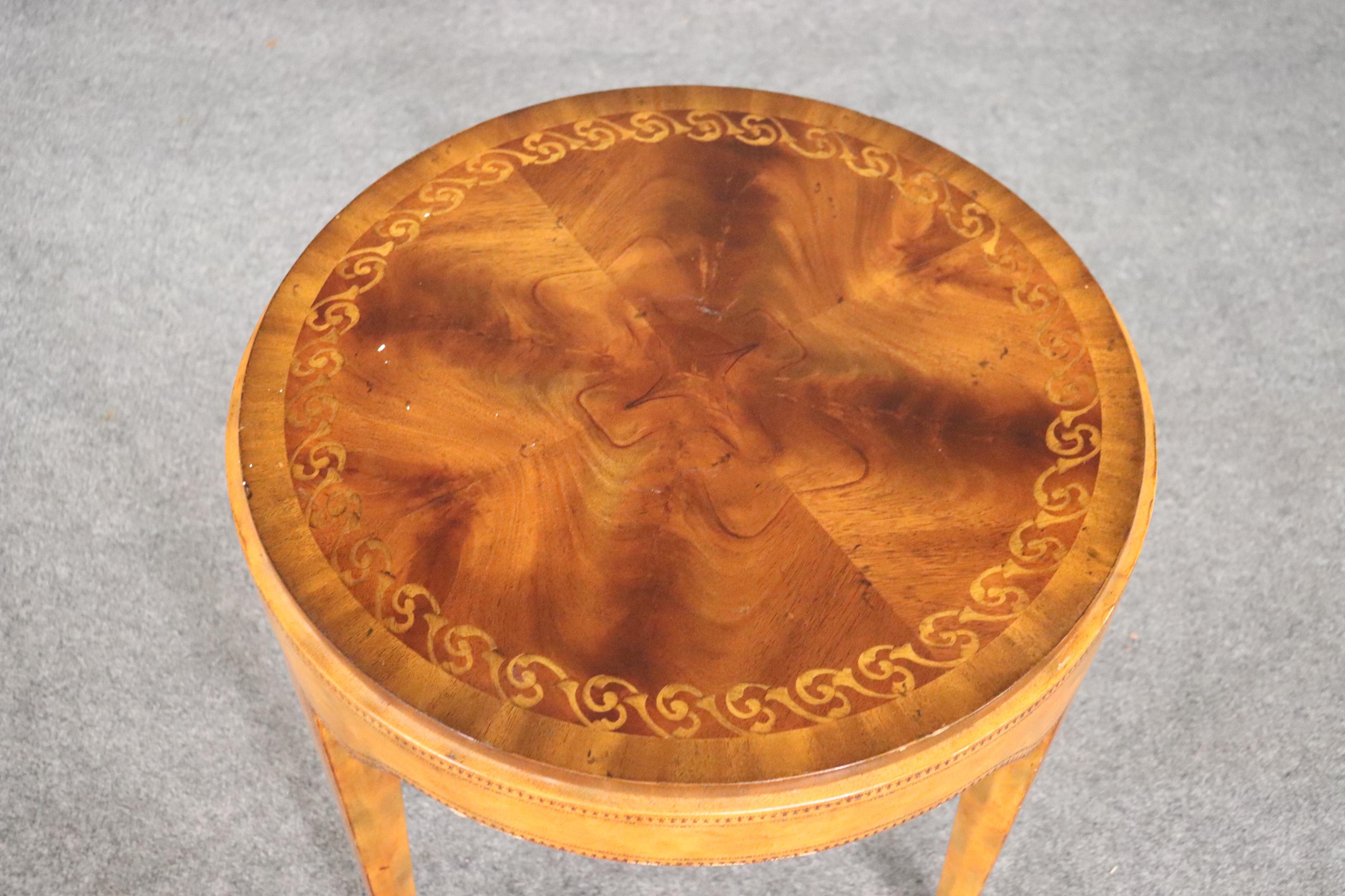 Georgian Inlaid Circular Round End Occasional Table, Circa 1990