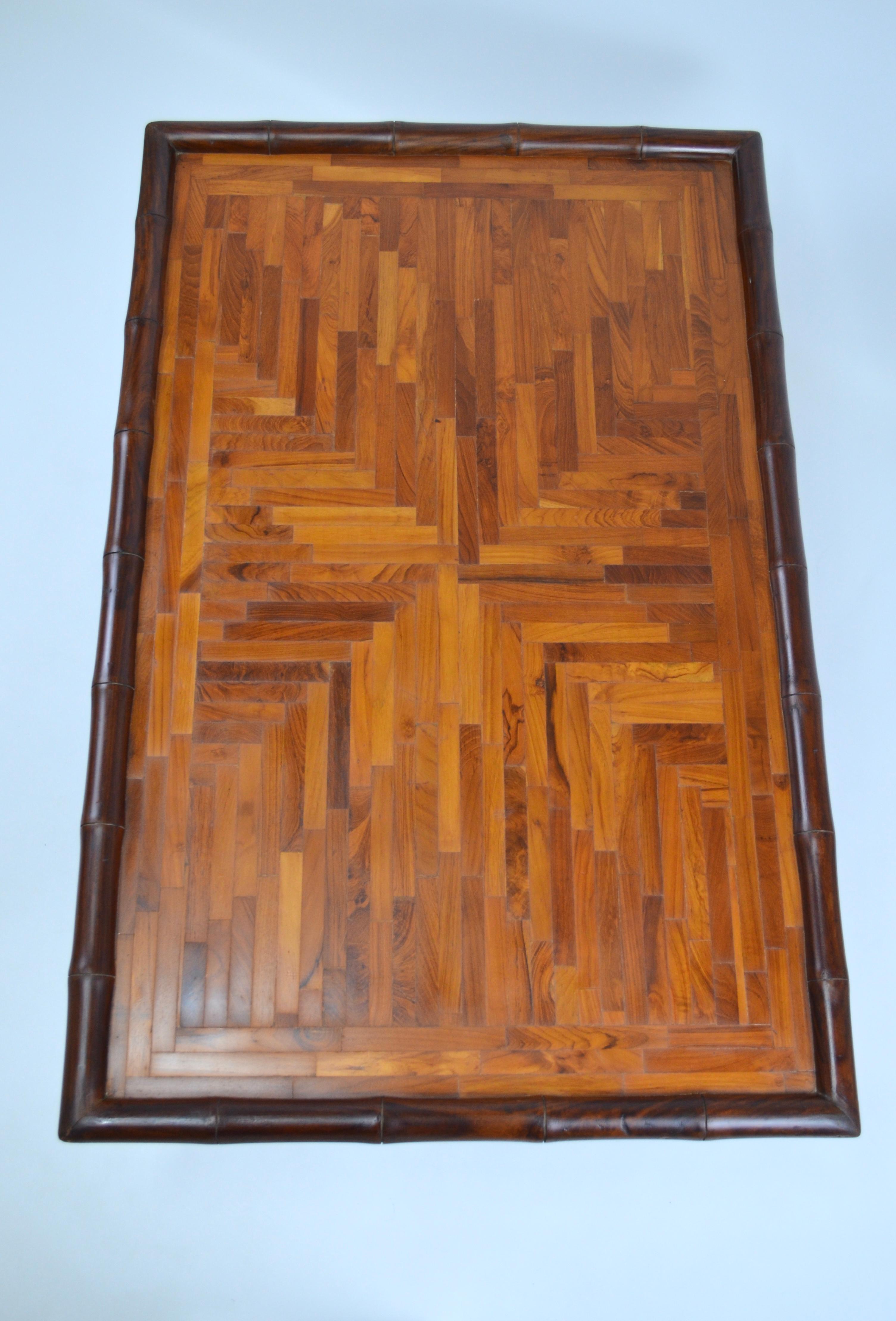 Inlaid Coffee Table with Faux Bamboo Frame, 1970s 6