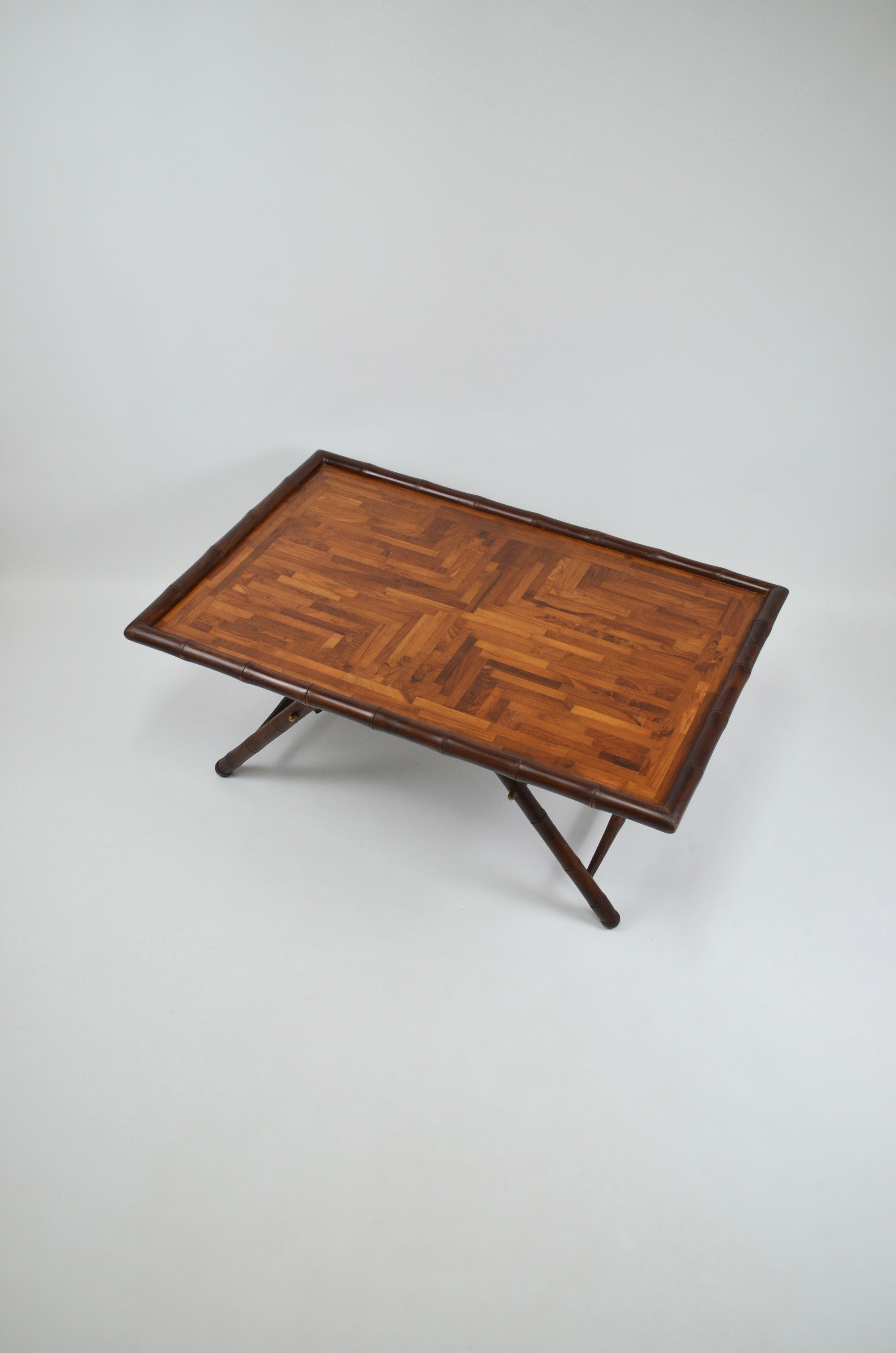 Inlaid Coffee Table with Faux Bamboo Frame, 1970s 7