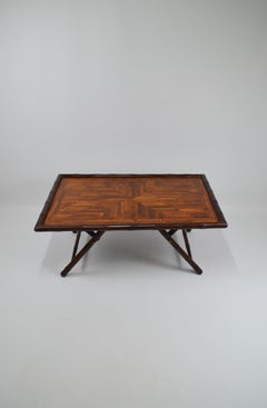 Inlaid Coffee Table with Faux Bamboo Frame, 1970s