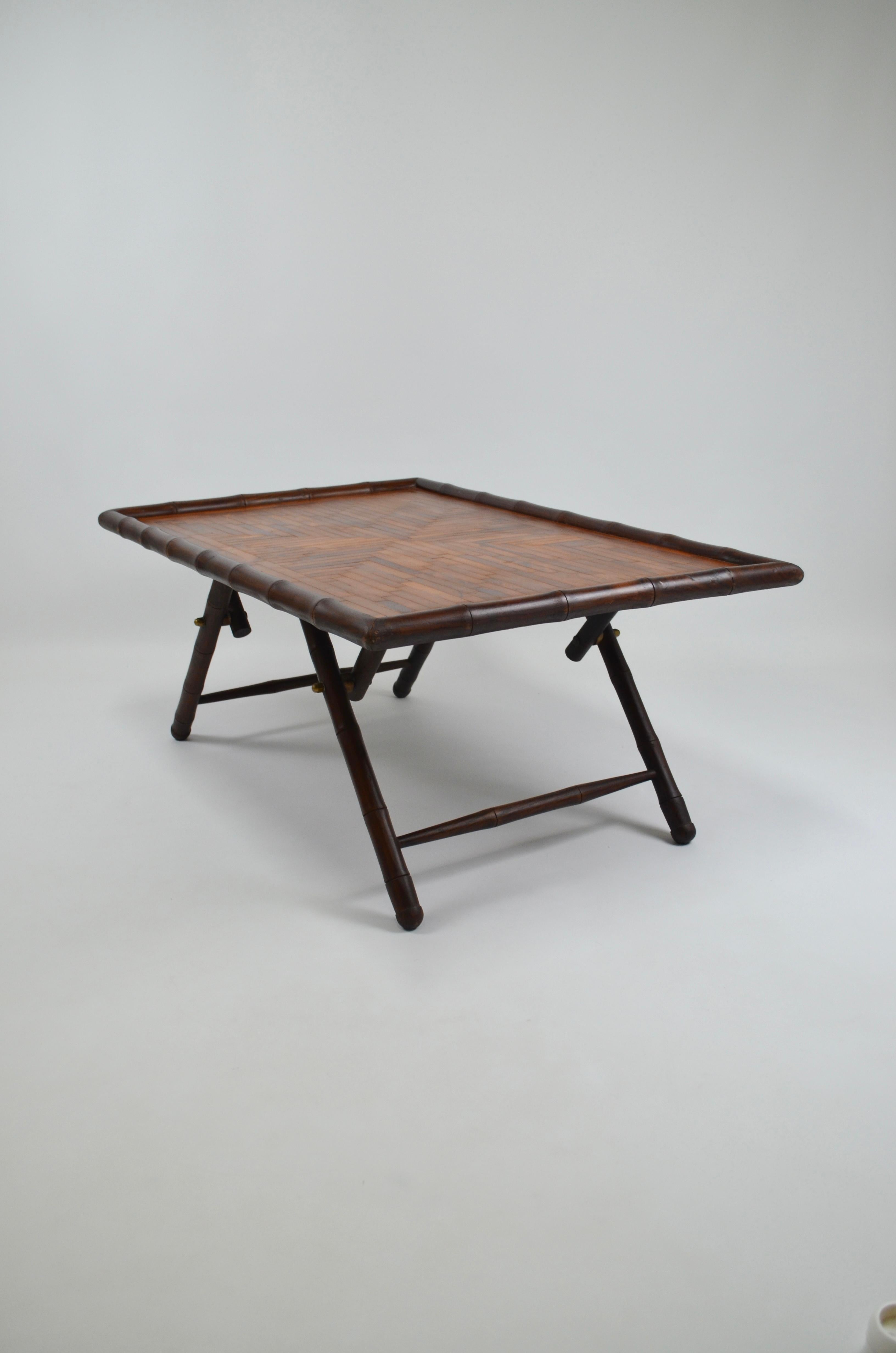 Inlaid Coffee Table with Faux Bamboo Frame, 1970s In Good Condition In Marinha Grande, PT