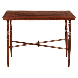 Graceful Table with Pyrographic Decoration For Sale at 1stDibs