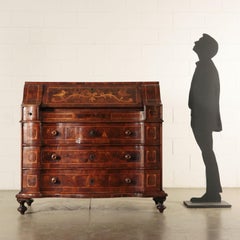 Inlaid Drop-Leaf Secretaire Fir Walnut Slab Veneer, Italy, 18th Century