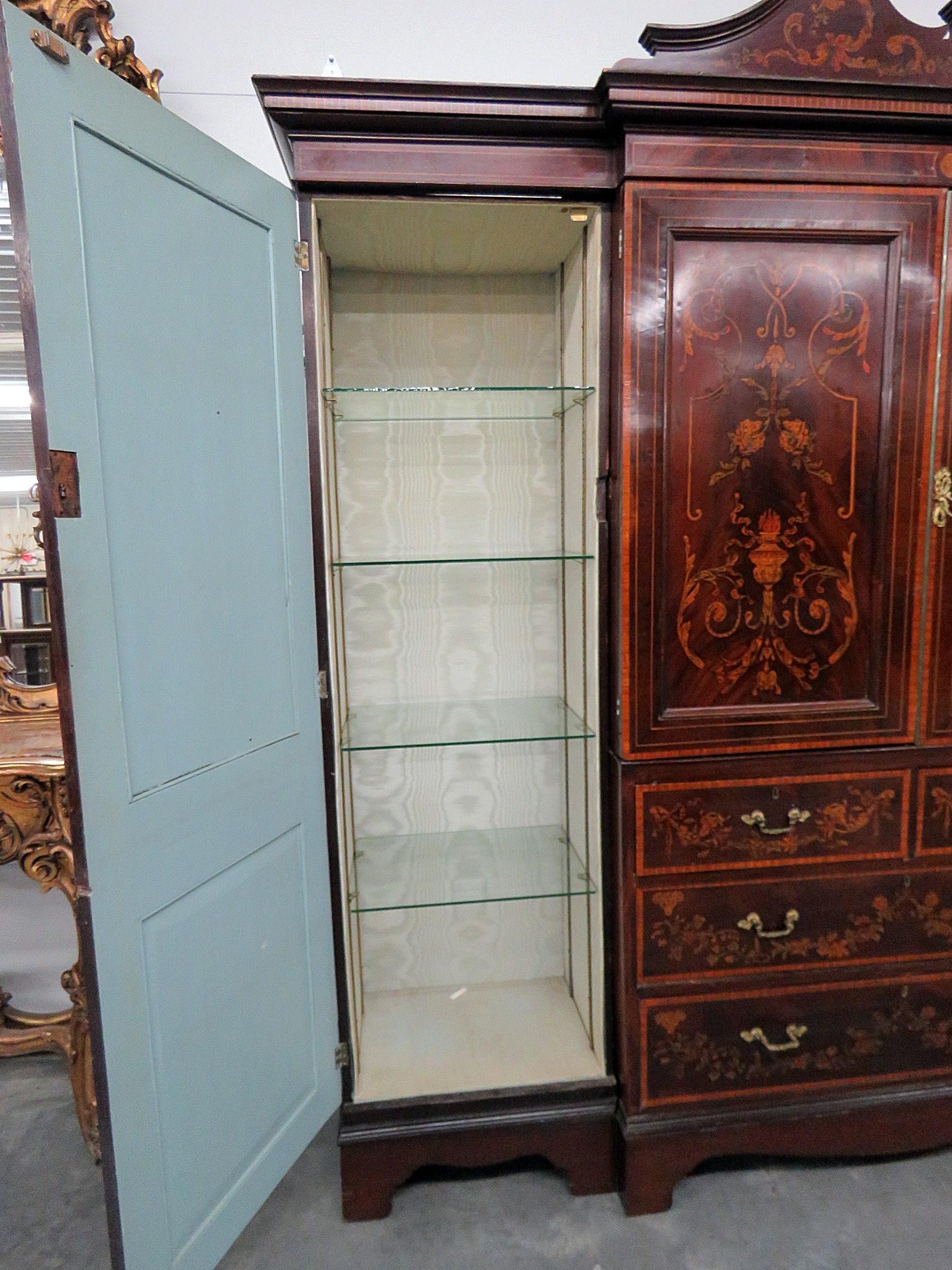 RJ Horner Inlaid Mahogany Satinwood Edwardian Breakfront Bookcase Bibliotheque 3