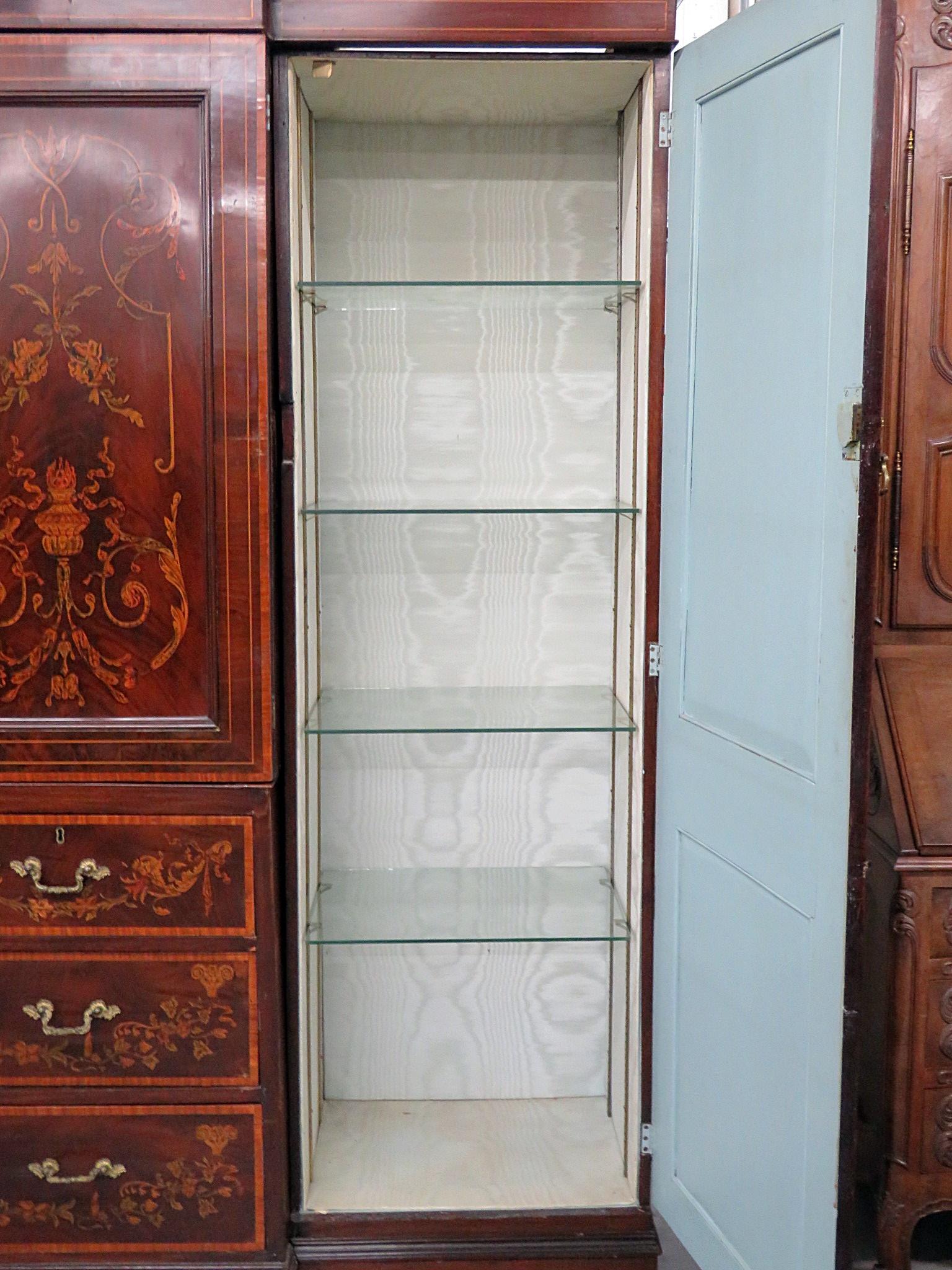 RJ Horner Inlaid Mahogany Satinwood Edwardian Breakfront Bookcase Bibliotheque 4