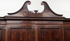 RJ Horner Inlaid Mahogany Satinwood Edwardian Breakfront Bookcase Bibliotheque