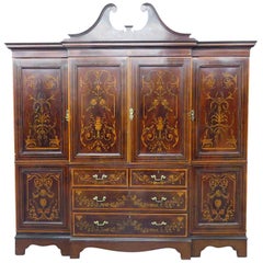 RJ Horner Inlaid Mahogany Satinwood Edwardian Breakfront Bookcase Bibliotheque