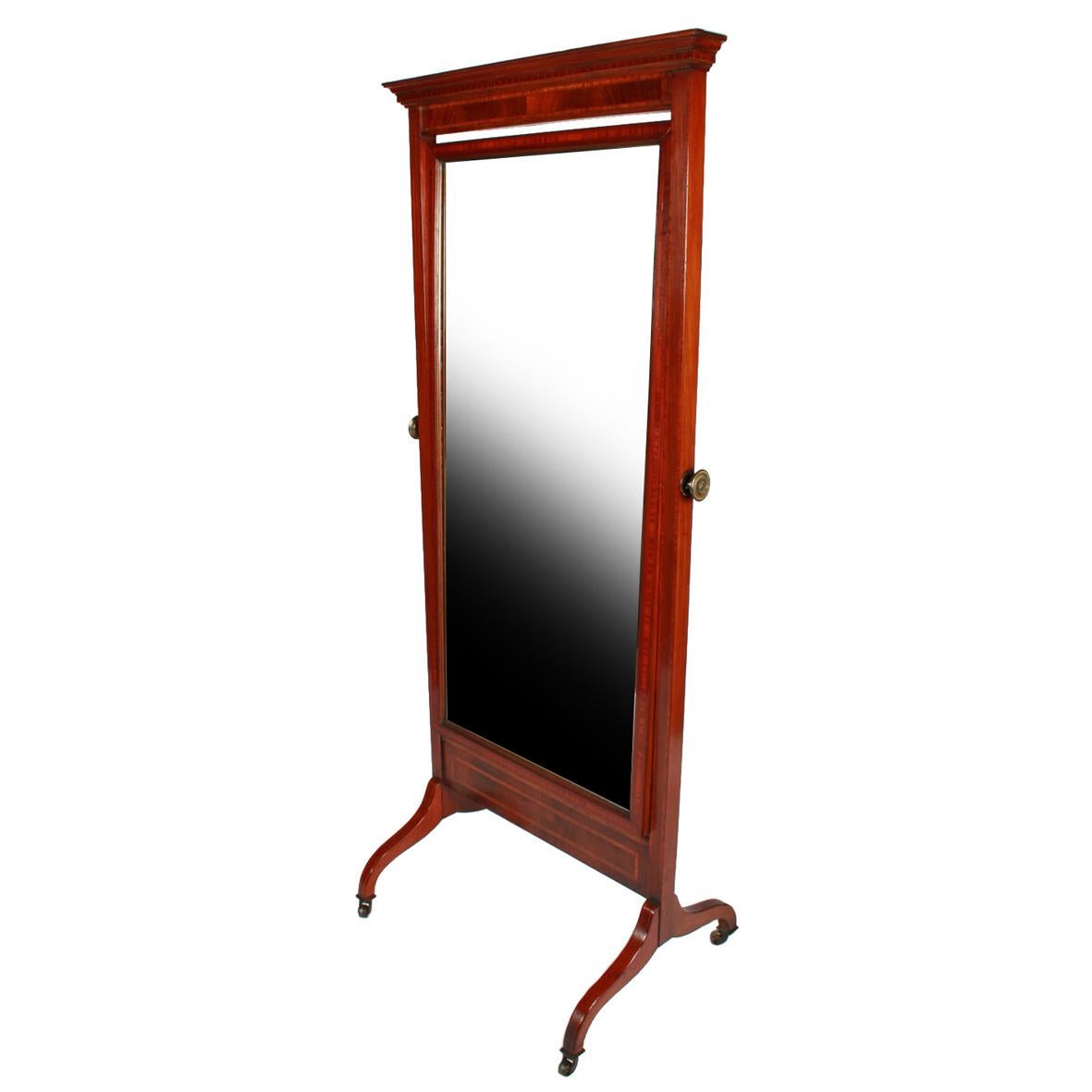 Inlaid Edwardian Cheval Mirror For Sale