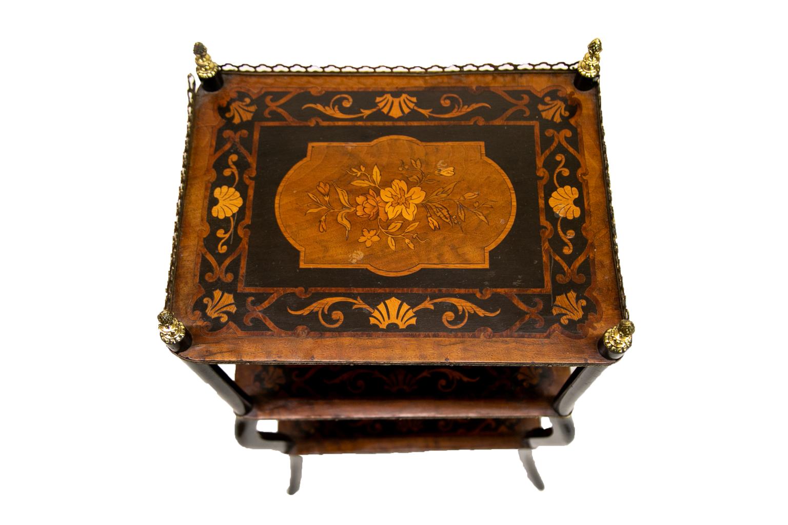 Marquetry Inlaid English Three-Tier Table