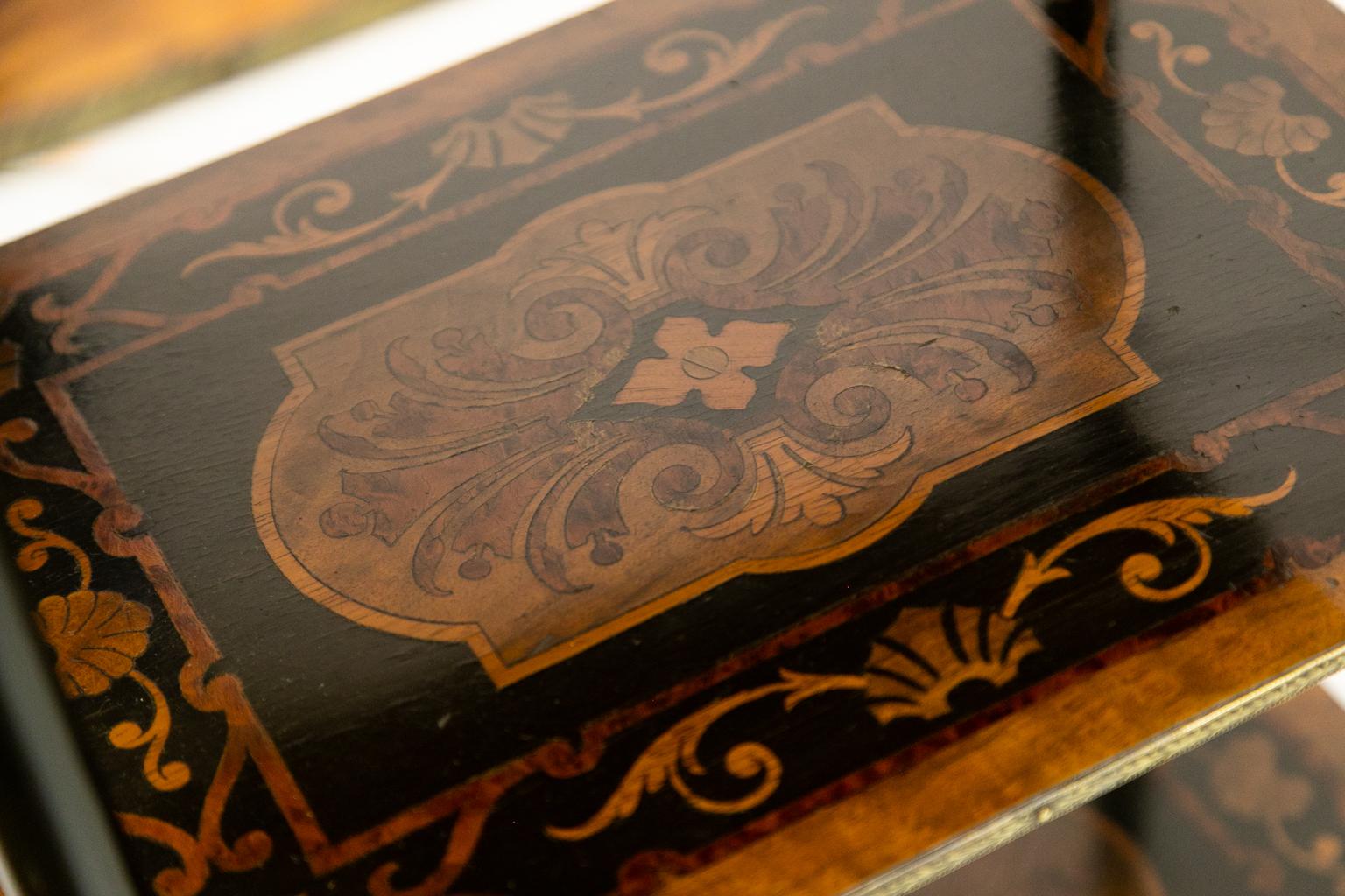 Brass Inlaid English Three-Tier Table