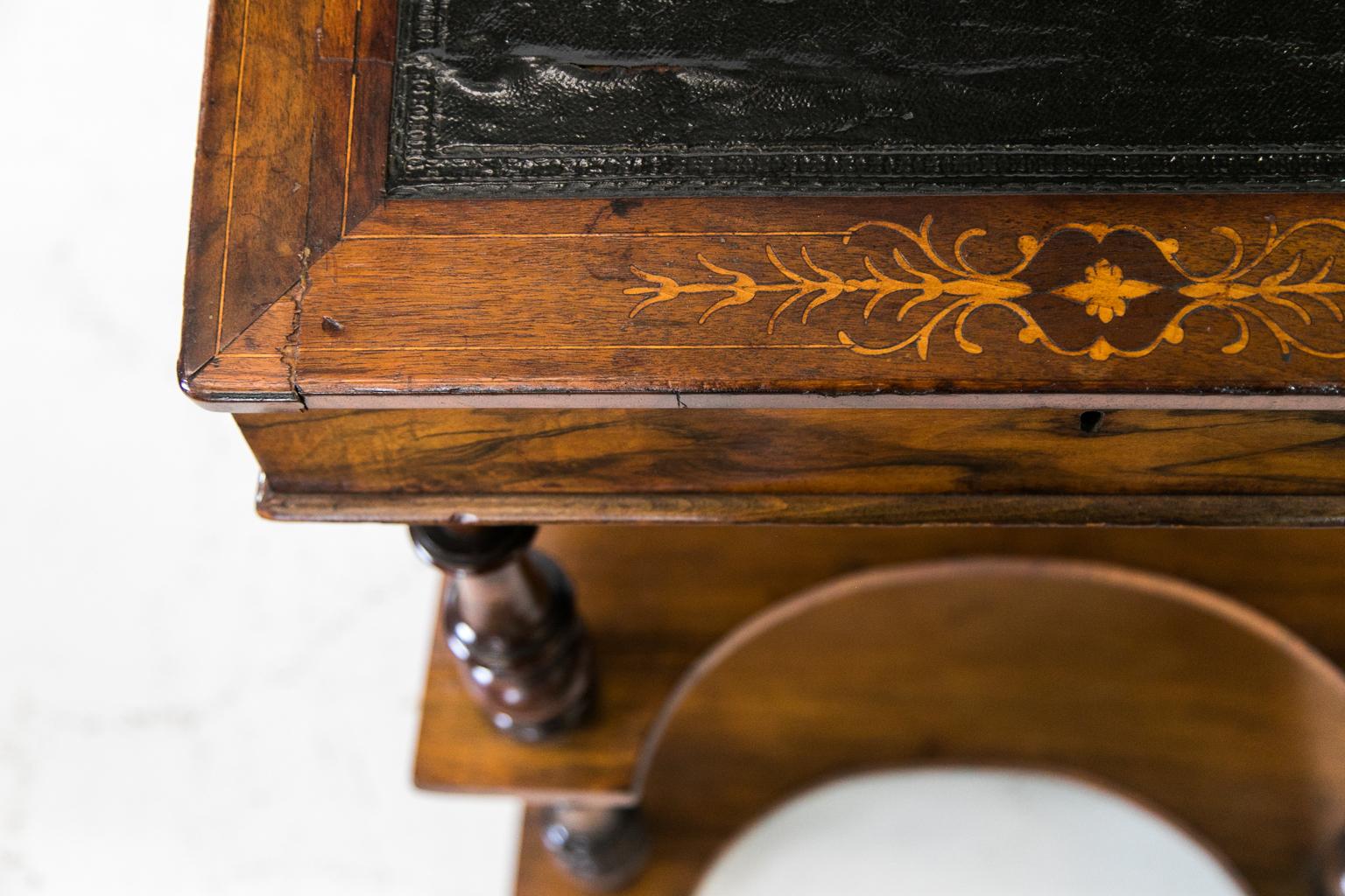Inlay Inlaid English Walnut Slant Top Desk For Sale