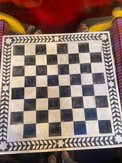 Inlaid Faux Bone and Steel Chess Table