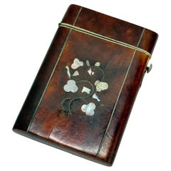 Inlaid Faux Tortoiseshell And Mother-Of-Pearl Card Case With Floral Motif