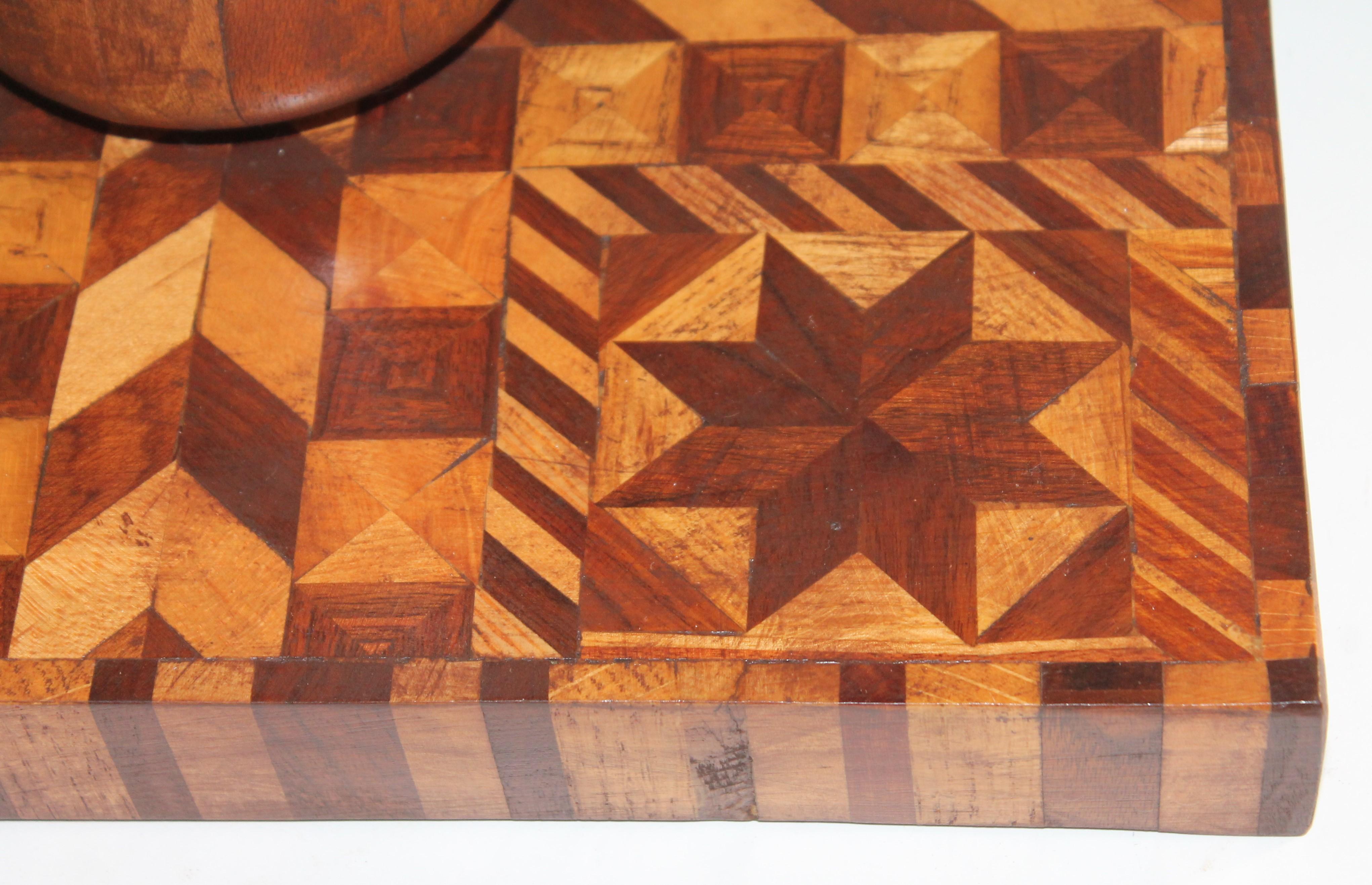 Wood Inlaid Folk Art Side Table