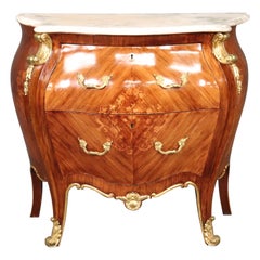 Inlaid French Bronze Mounted Marble Top Louis XV Commode Dresser