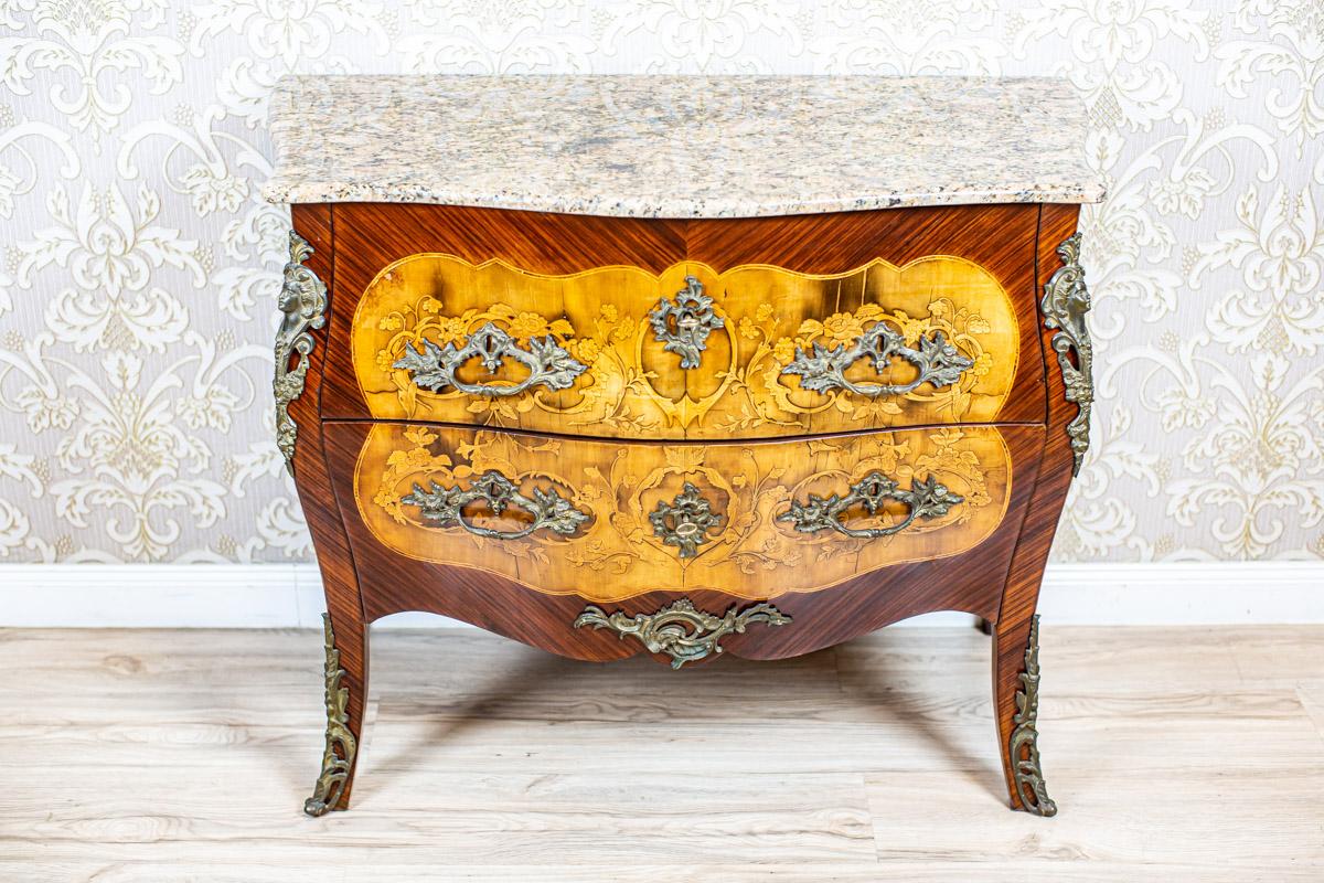 Inlaid French Commode from the 18th-19th Century with Marble Top In Good Condition For Sale In Opole, PL