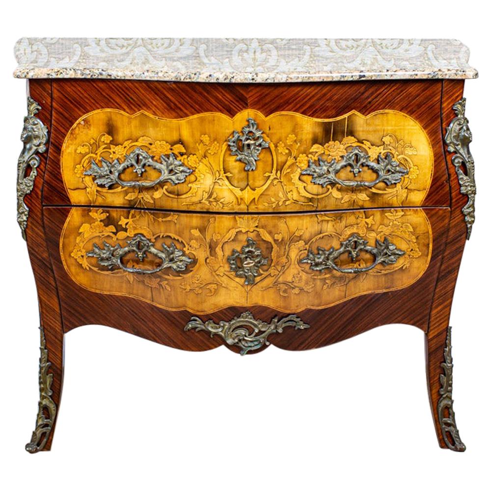 Inlaid French Commode from the 18th-19th Century with Marble Top