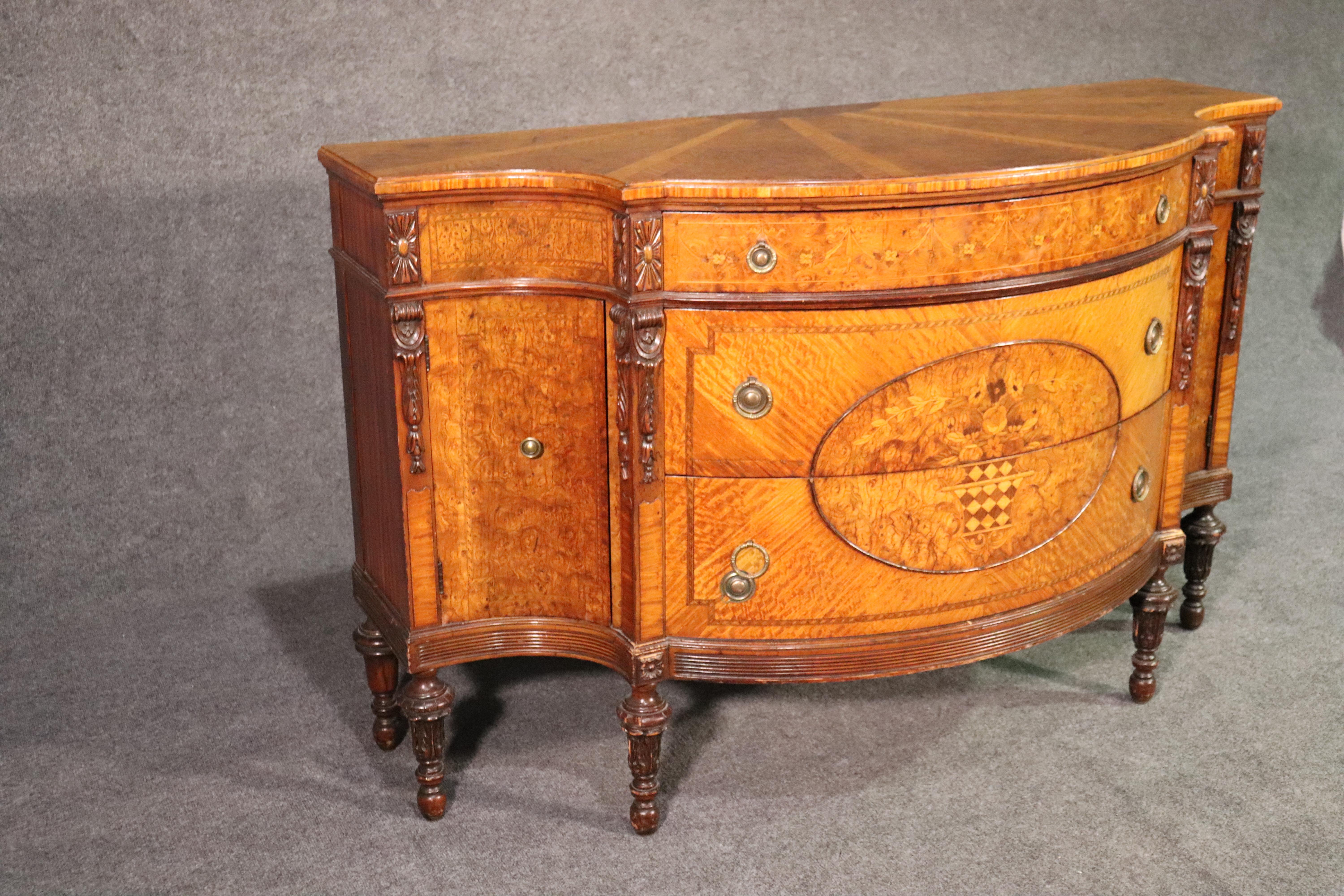 Early 20th Century Inlaid French Louis XVI Satinwood Inlaid Demilune Commode Chest Buffet