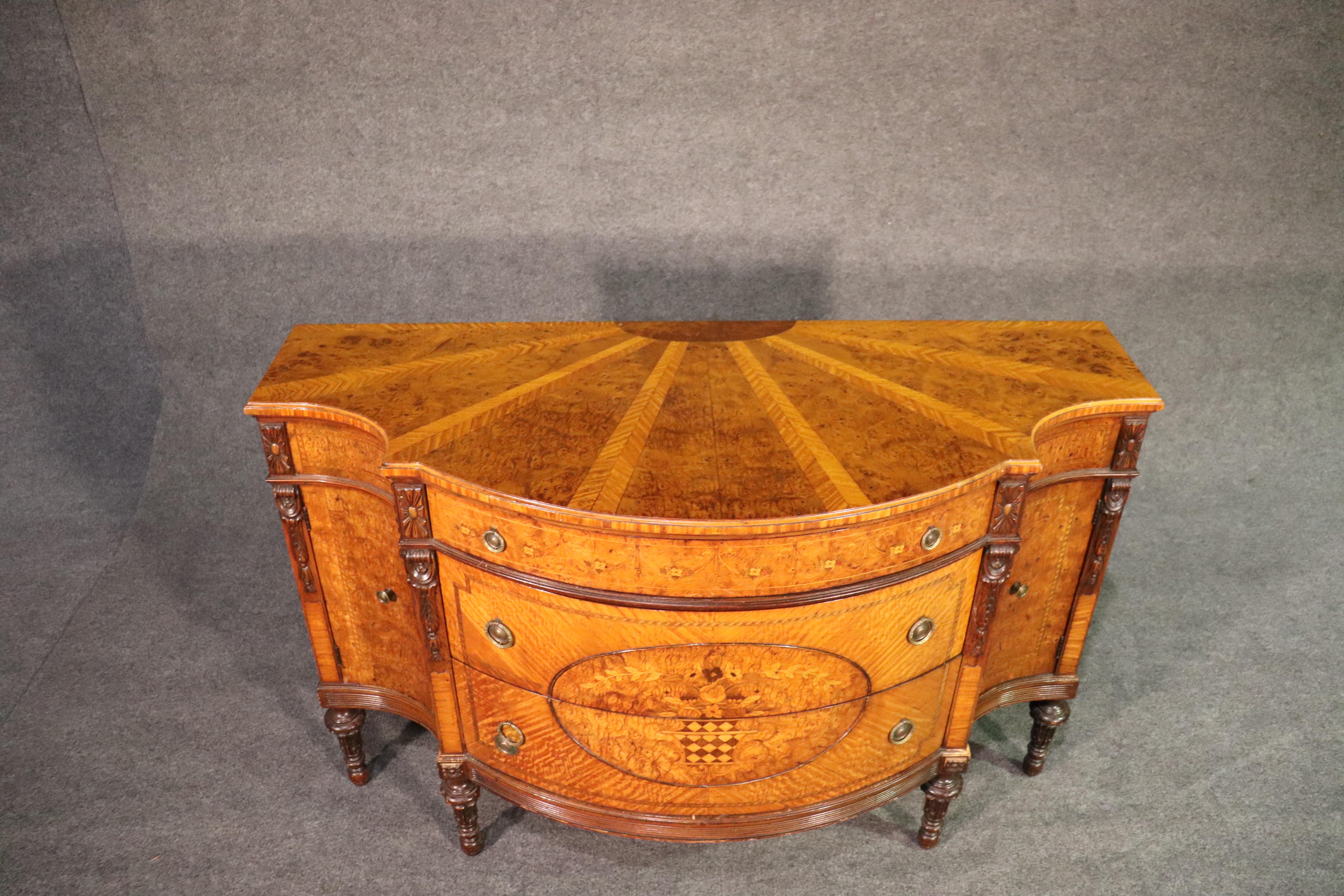 Inlaid French Louis XVI Satinwood Inlaid Demilune Commode Chest Buffet 1