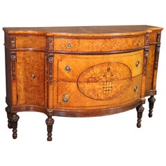 Antique Inlaid French Louis XVI Satinwood Inlaid Demilune Commode Chest Buffet