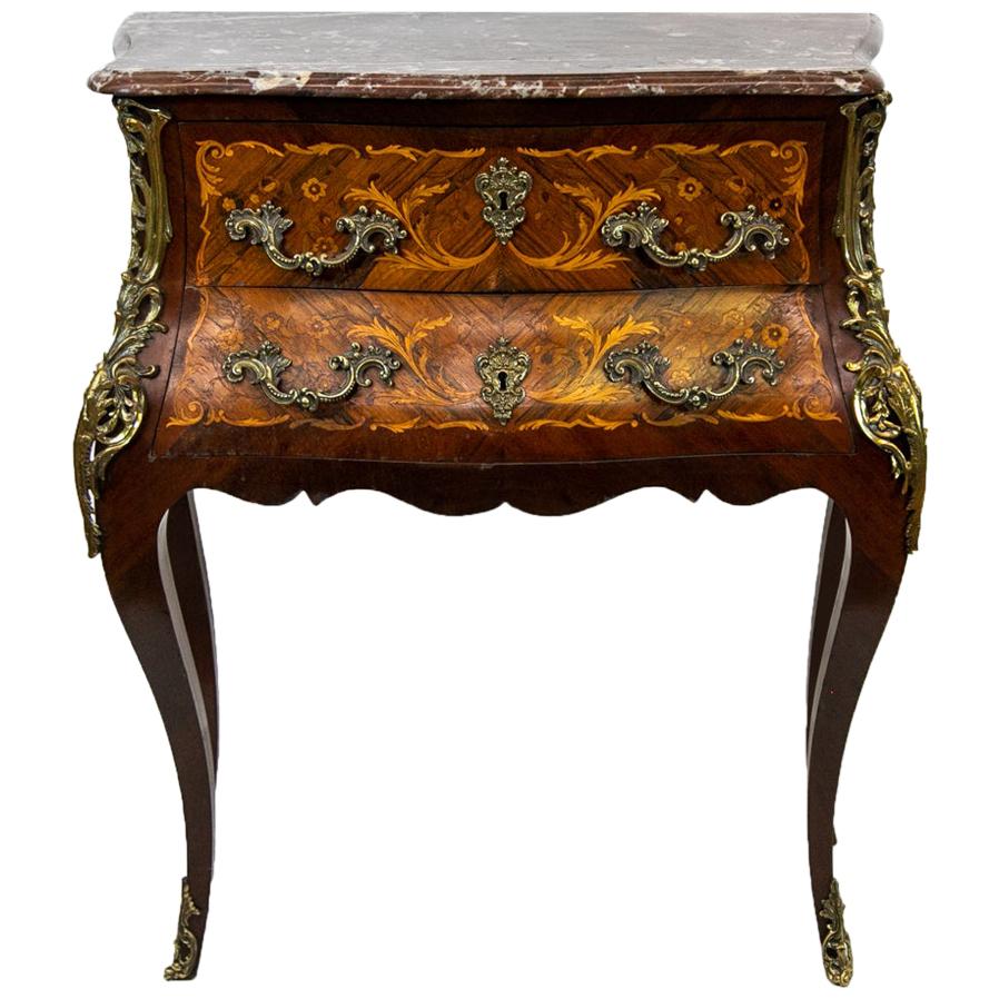 Inlaid French Marble-Top Console Table