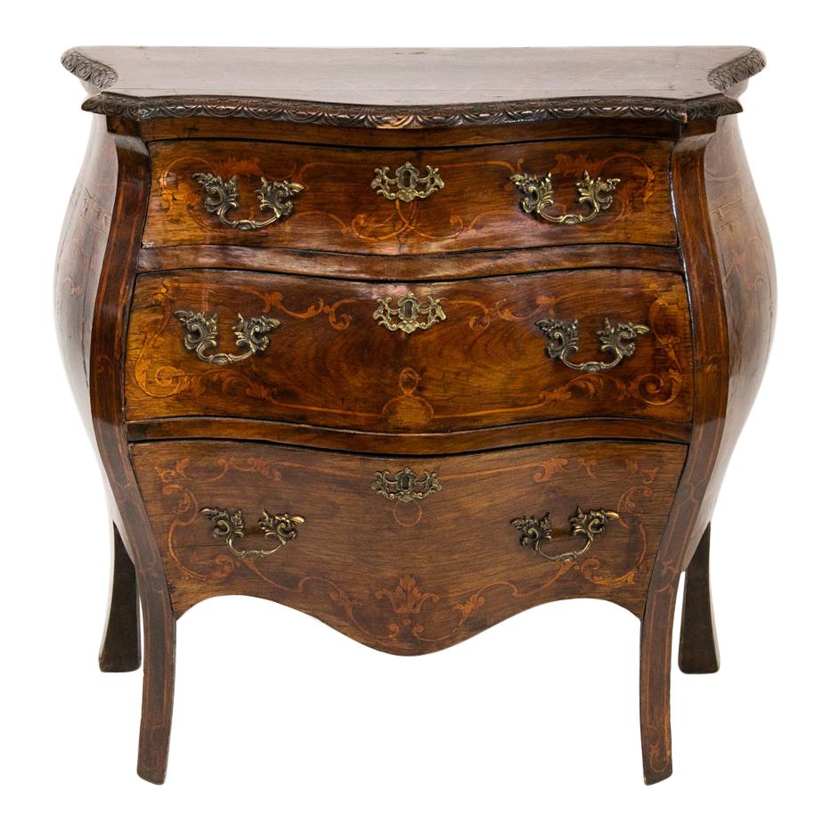 Inlaid French Serpentine Bombe Three-Drawer Chest