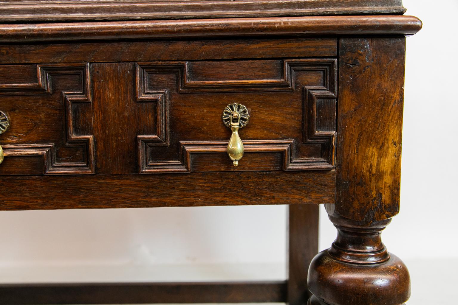 Inlay Inlaid Geometric Jacobean Style Court Cupboard For Sale