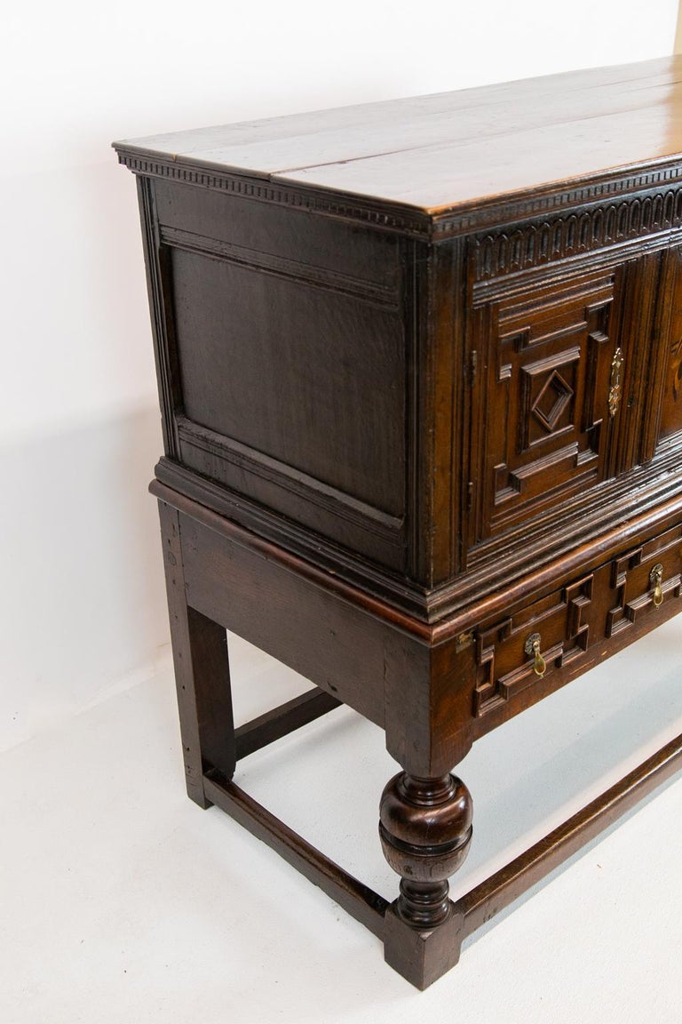 Inlaid Geometric Jacobean Style Court Cupboard For Sale at 1stDibs