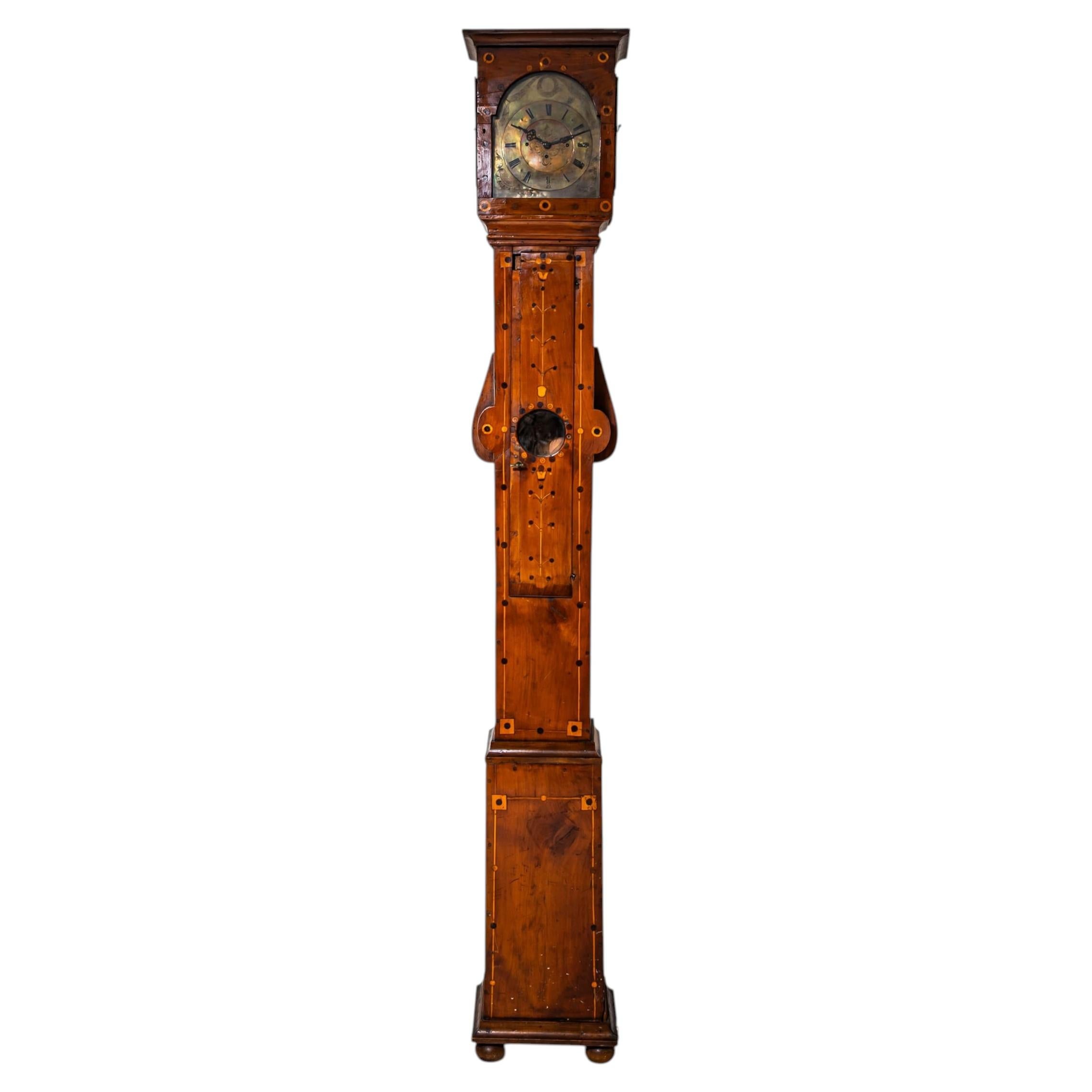 Inlaid Grandfather Clock, 18th Century For Sale