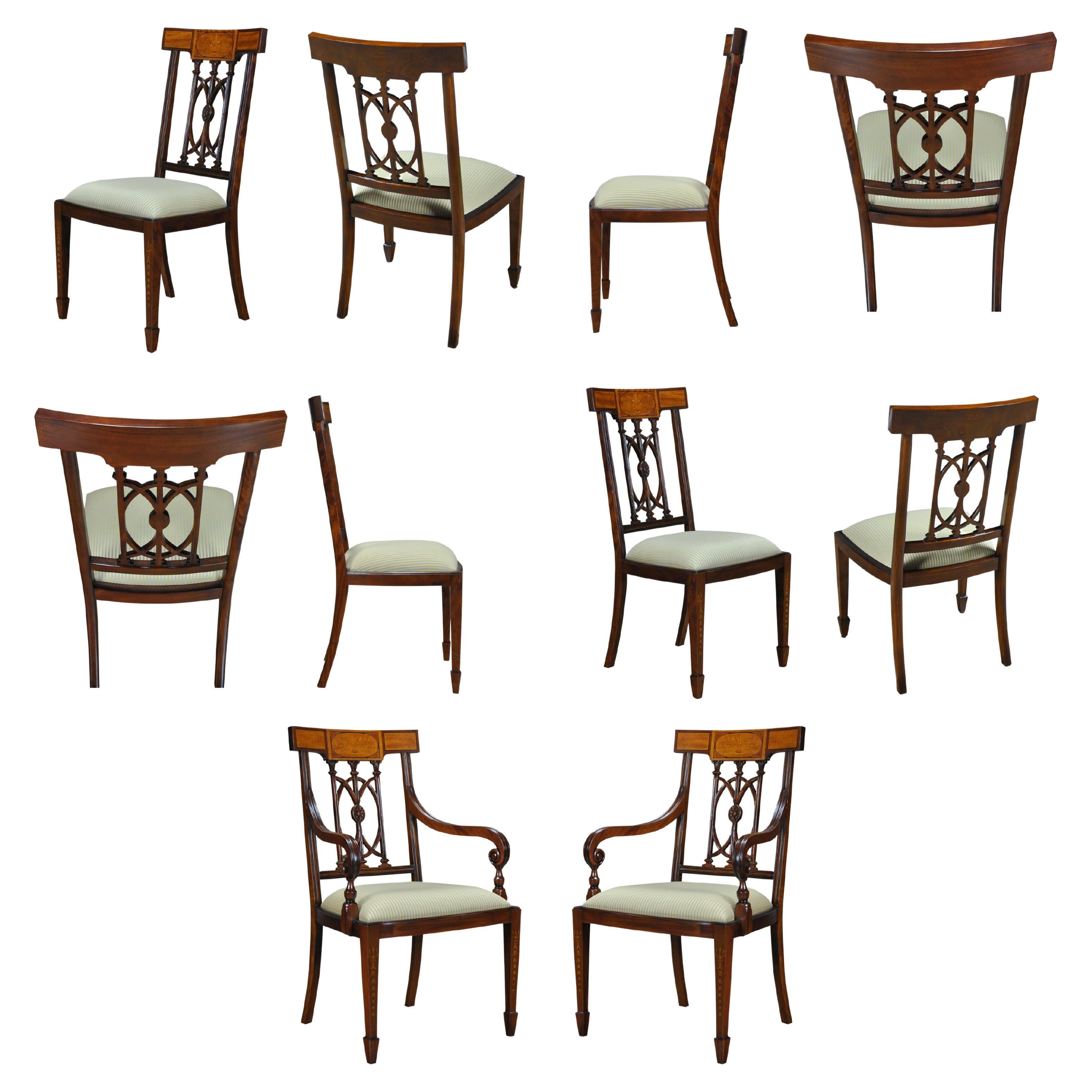 Inlaid Hepplewhite Chairs, Set of 10 For Sale