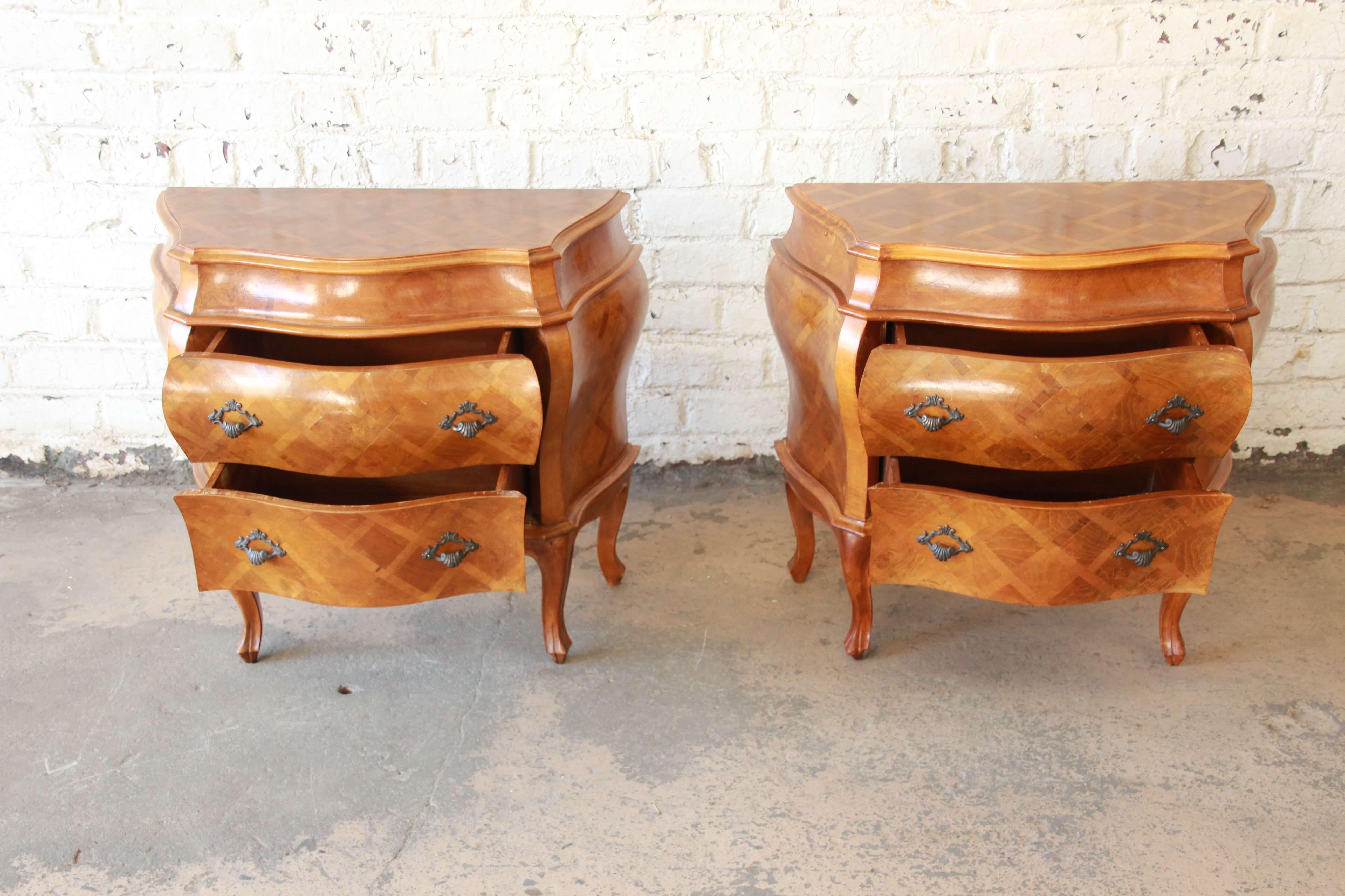 Mid-20th Century Inlaid Italian Bombay Chest Nightstands, Pair