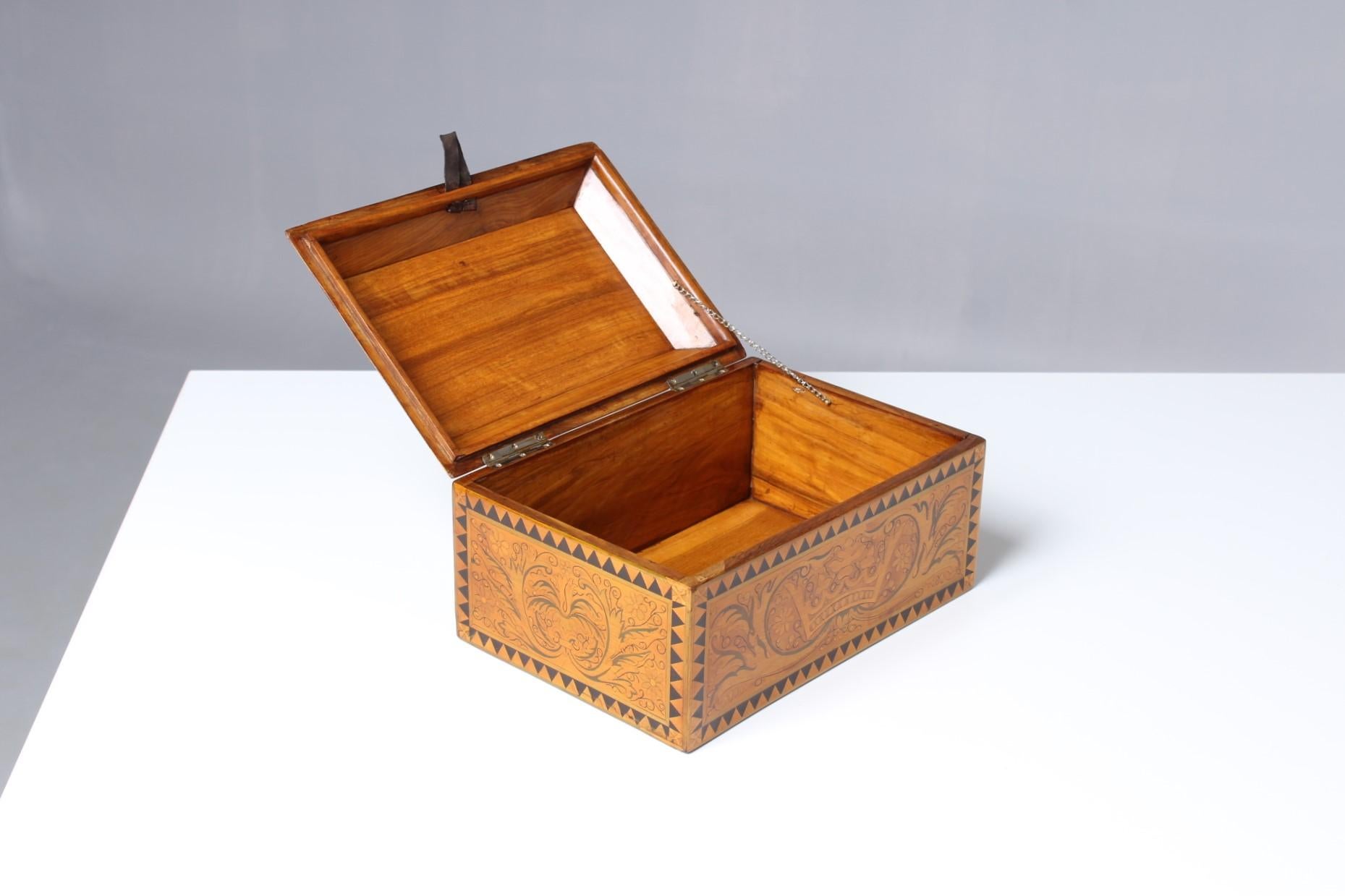 20th Century Inlaid Jewelry or Cigar Wooden Box, Marquetry, Germany, circa 1900