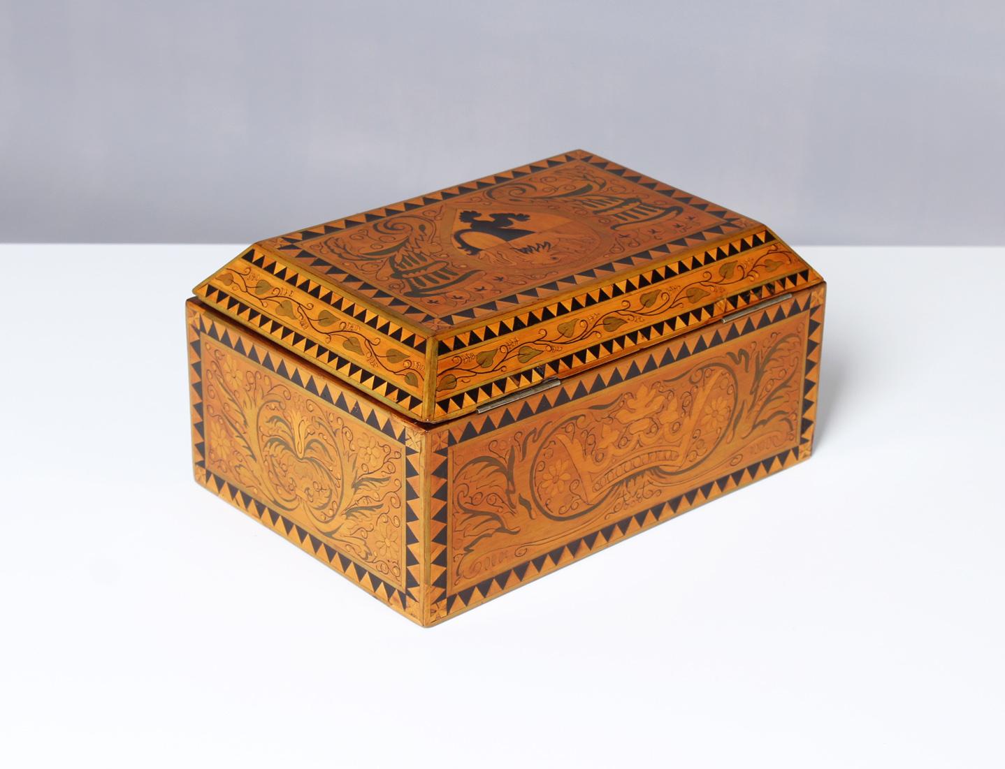 Inlaid Jewelry or Cigar Wooden Box, Marquetry, Germany, circa 1900 4
