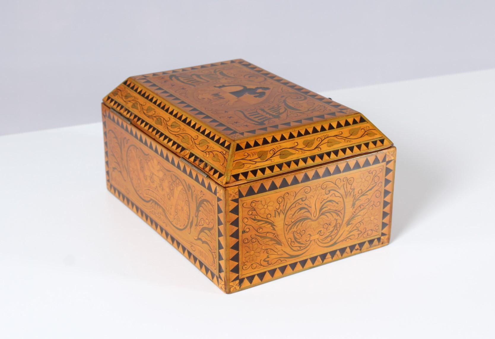 Inlaid Jewelry or Cigar Wooden Box, Marquetry, Germany, circa 1900 5