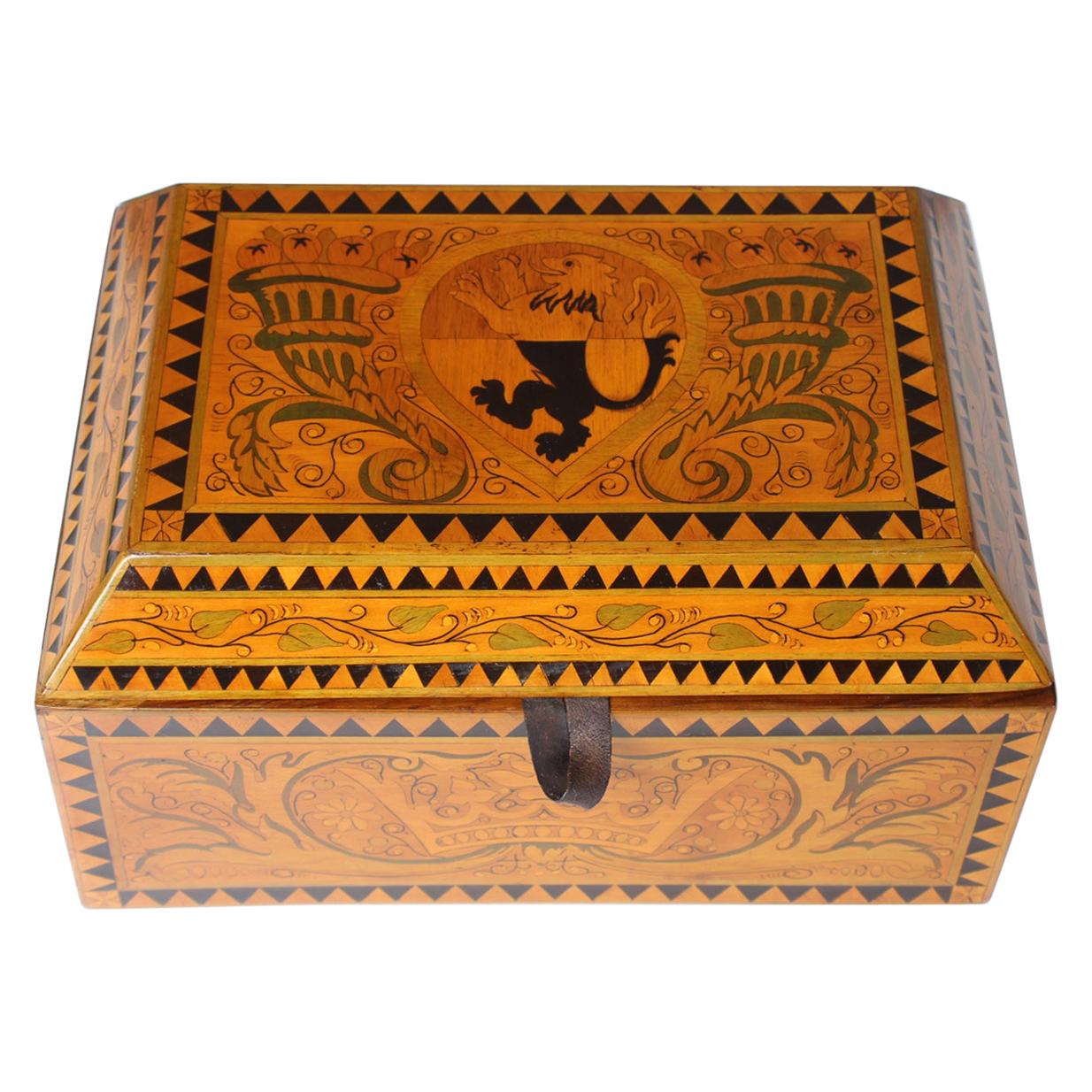 Inlaid Jewelry or Cigar Wooden Box, Marquetry, Germany, circa 1900
