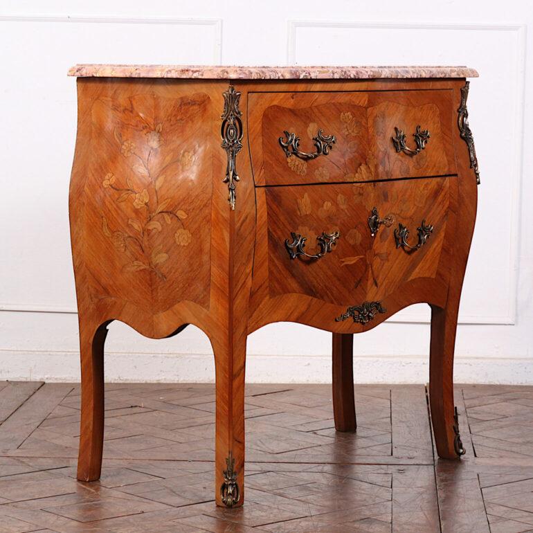 Inlay Inlaid Louis XV Style Marble-Top Commode